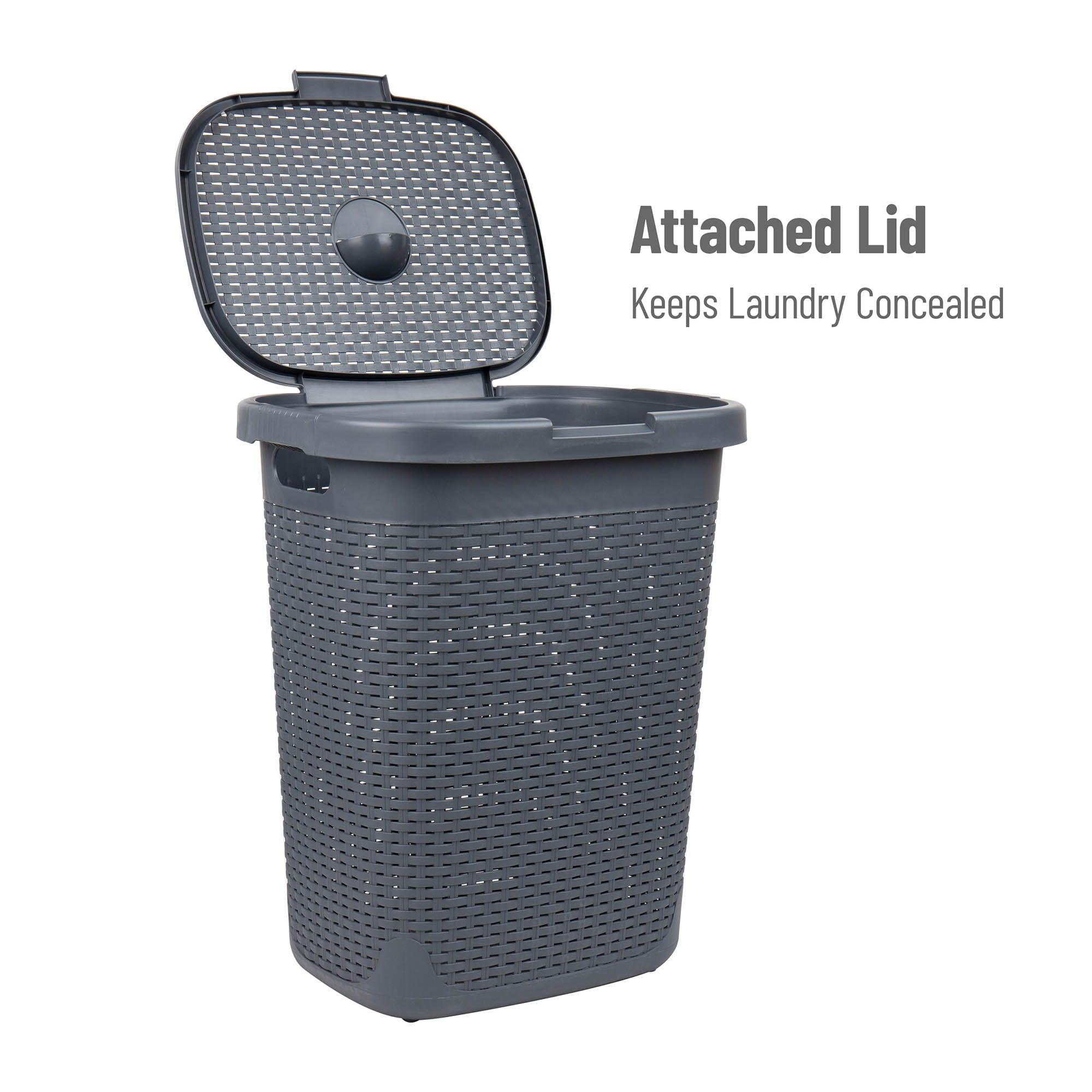 Mind Reader Mind Reader 50L Slim Laundry Hamper, Clothes Basket, Lid, Plastic, 17.65" L x 13.75" W x 21" H (Set of 2)