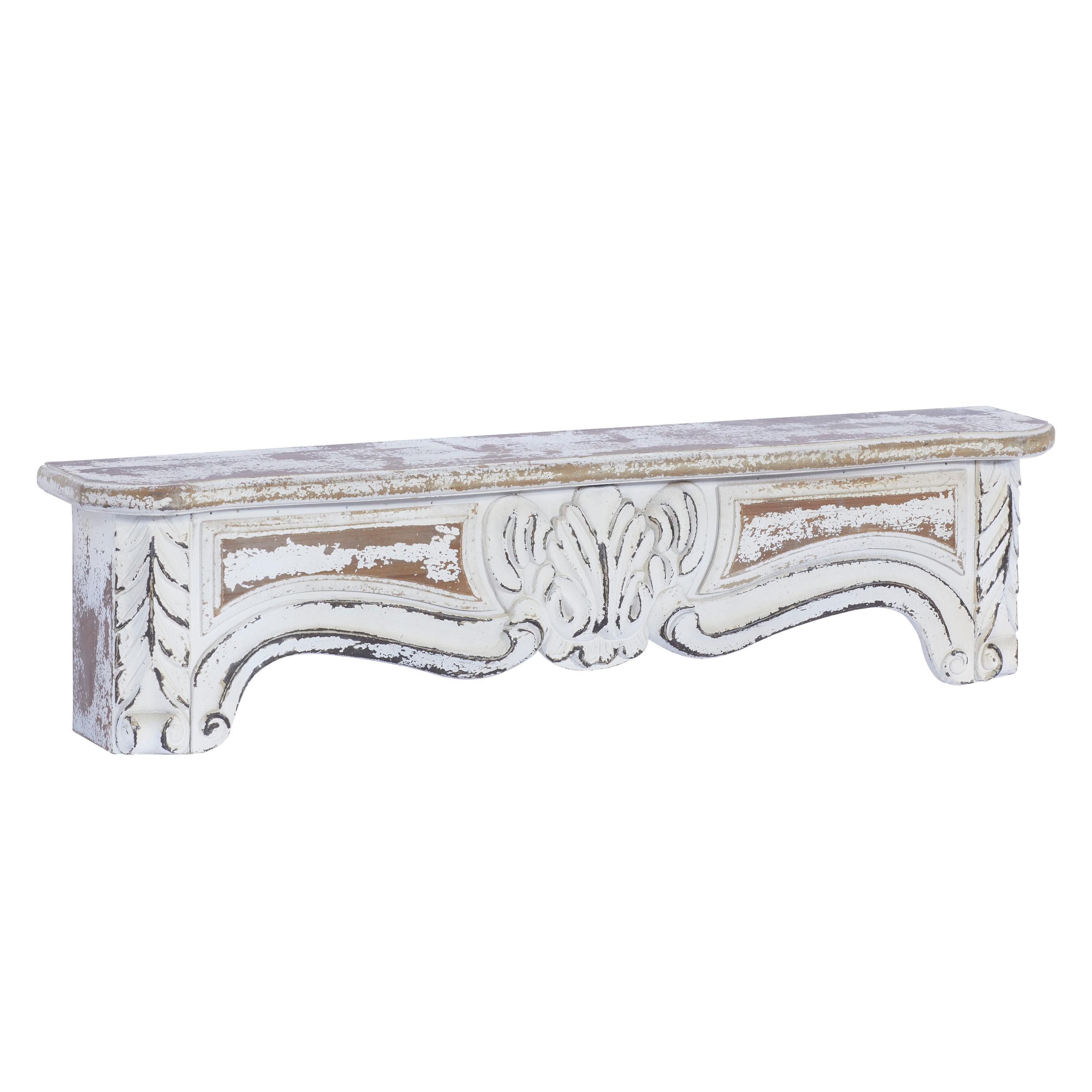 One Allium Way® Goodland White Wood 1 Shelf Scroll Wall Shelf 36" x 6" x 9"