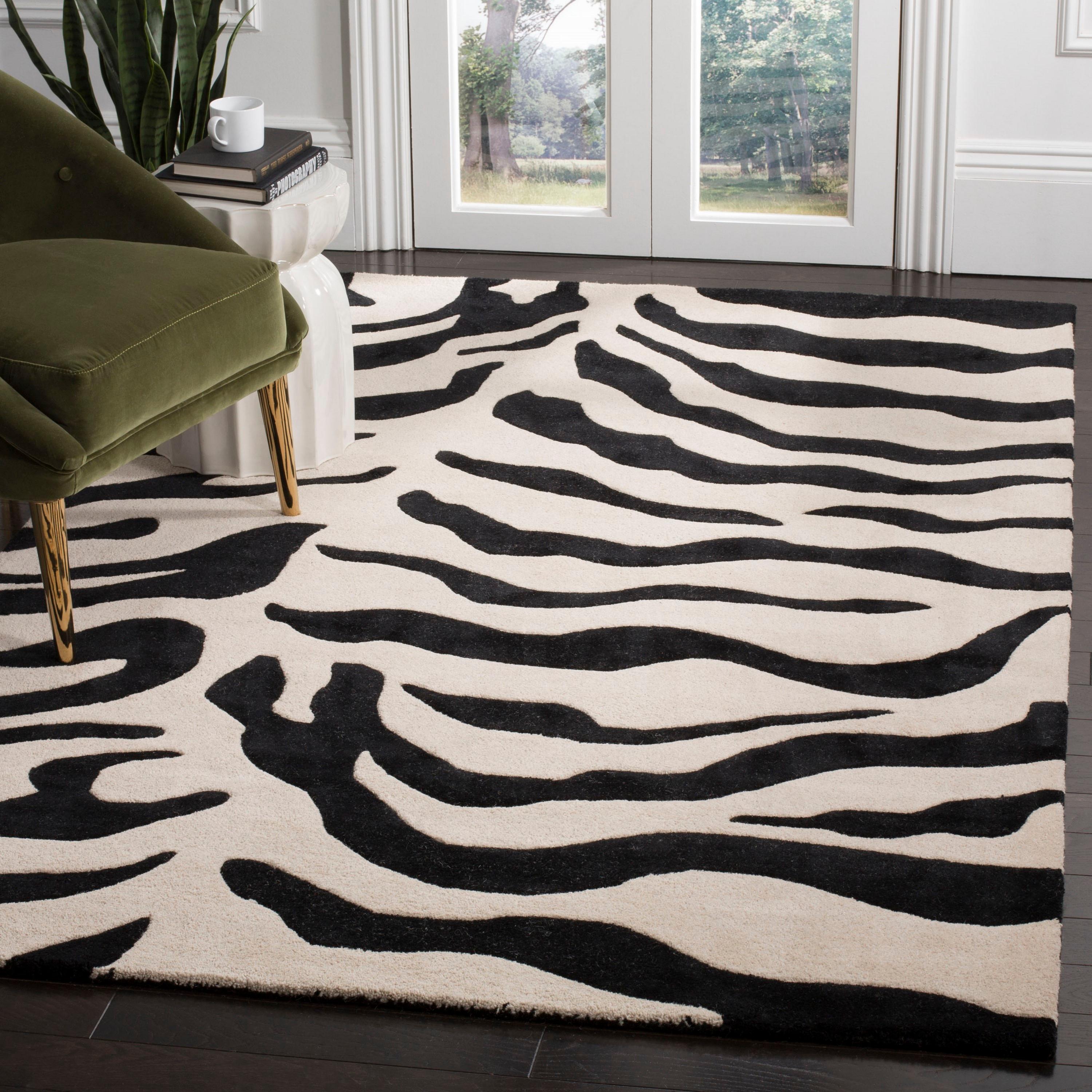 SAFAVIEH Soho Frazier Zebra Striped Wool Area Rug, Beige/Black, 2' x 3'