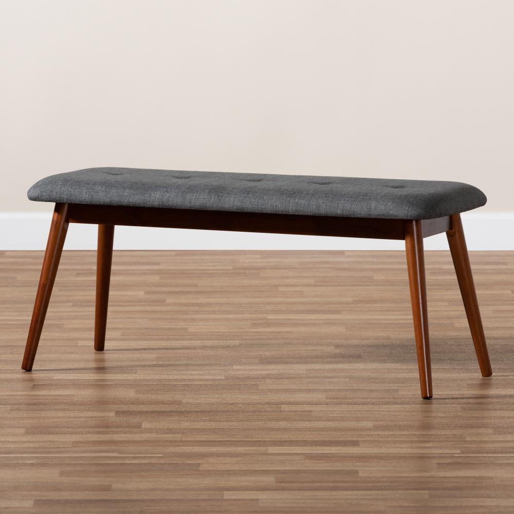 Flora Bench Gray - Baxton Studio: Upholstered Rectangle Ottoman, Rubberwood Frame, Seats 2