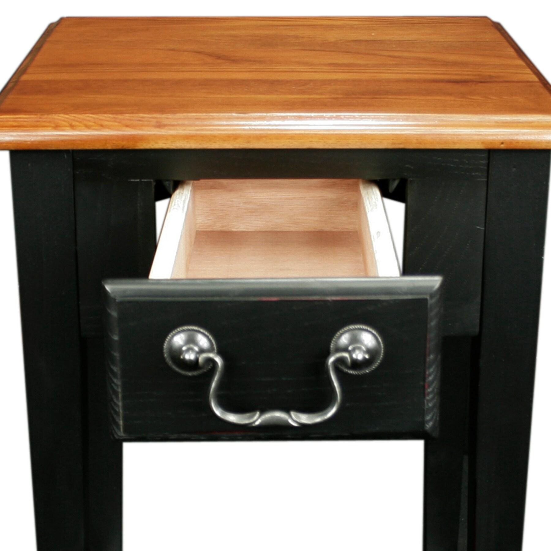 Home 9041-SL One Drawer Square Side Table with Shelf, Medium Oak and Slate Black