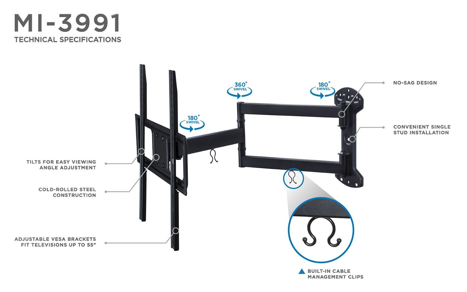 Mount-It! Full Motion TV Wall Mount | Long Arm TV Mount with 24 Inch Extension | Fits 32 to 55 Inch TVs with Up to VESA 400 x 400, 77 Lbs. Capacity