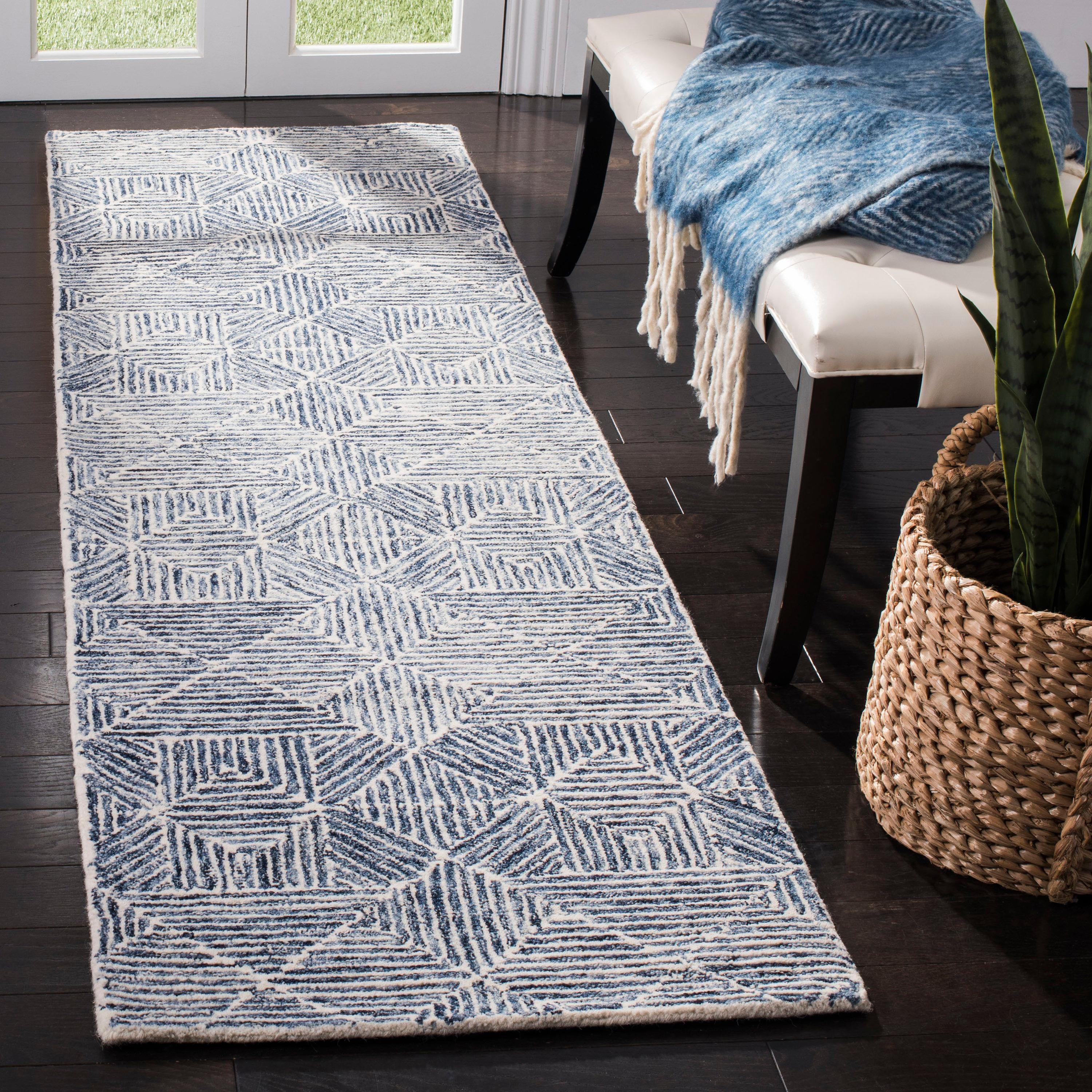 SAFAVIEH Abstract Brock Geometric Runner Rug, Blue/Ivory, 2'3" x 20'