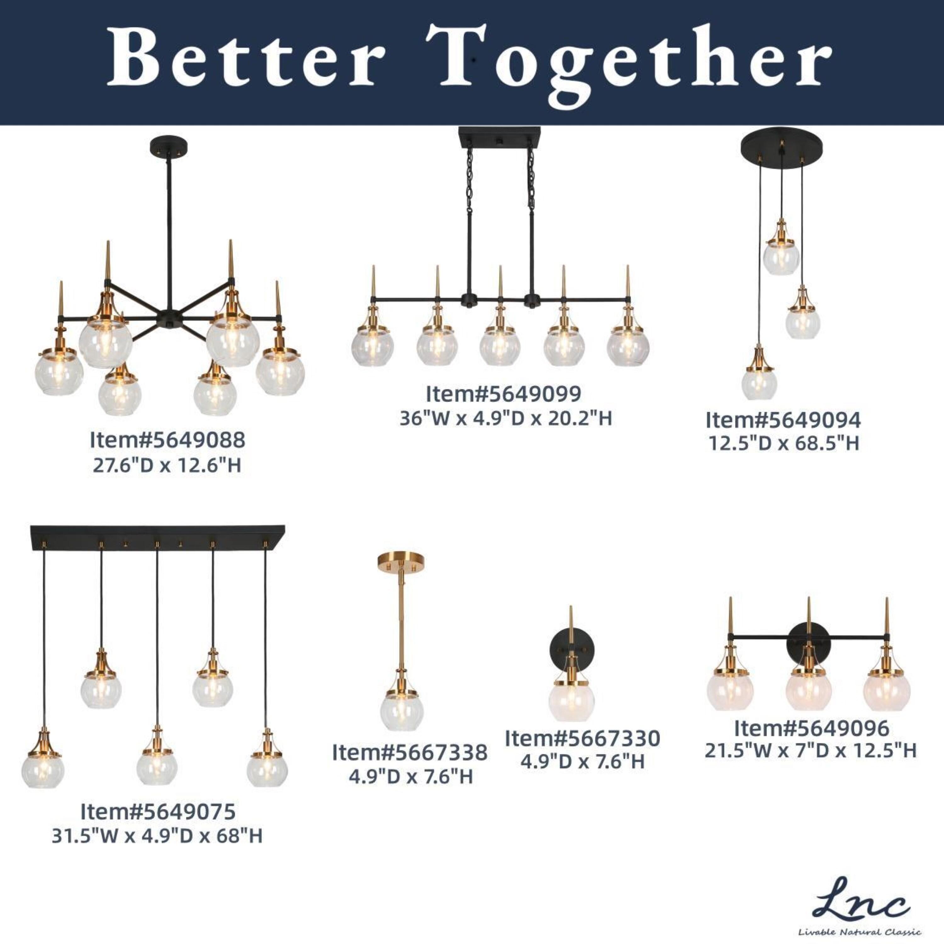 LNC Capensis 1-Light Matte Black and Polished Gold Clear Glass Globe LED Mini Indoor Kitchen Island Light: UL Listed, Adjustable Height