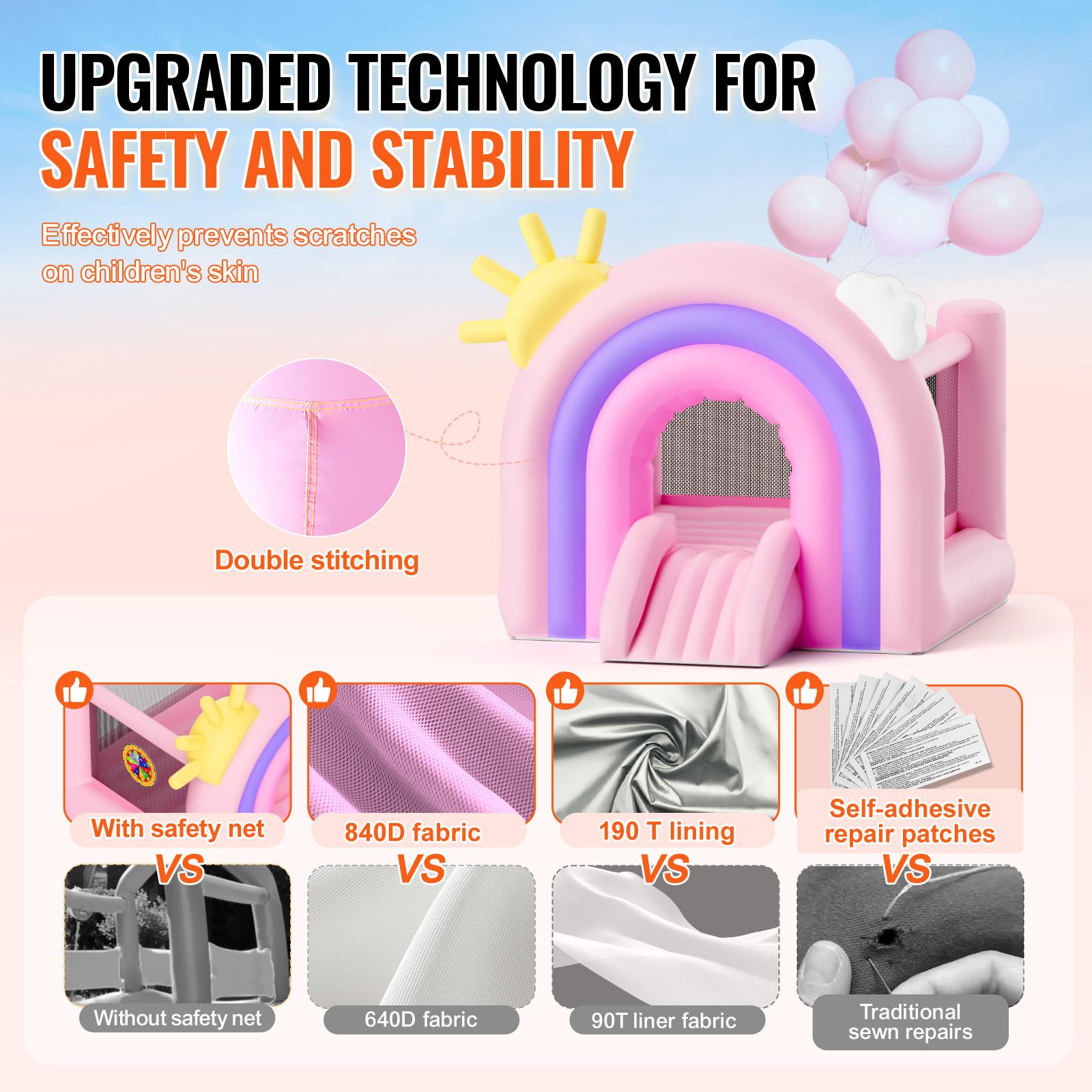 VEVOR White Bounce House, Toddler Bounce House for Kids 1-3, Inflatable Nightclub for Girls Age 4–8 Jumping Bouncer with Blower, Slide, Storage Bag, Family Backyard Bouncy Castle, 110x91x91 inch