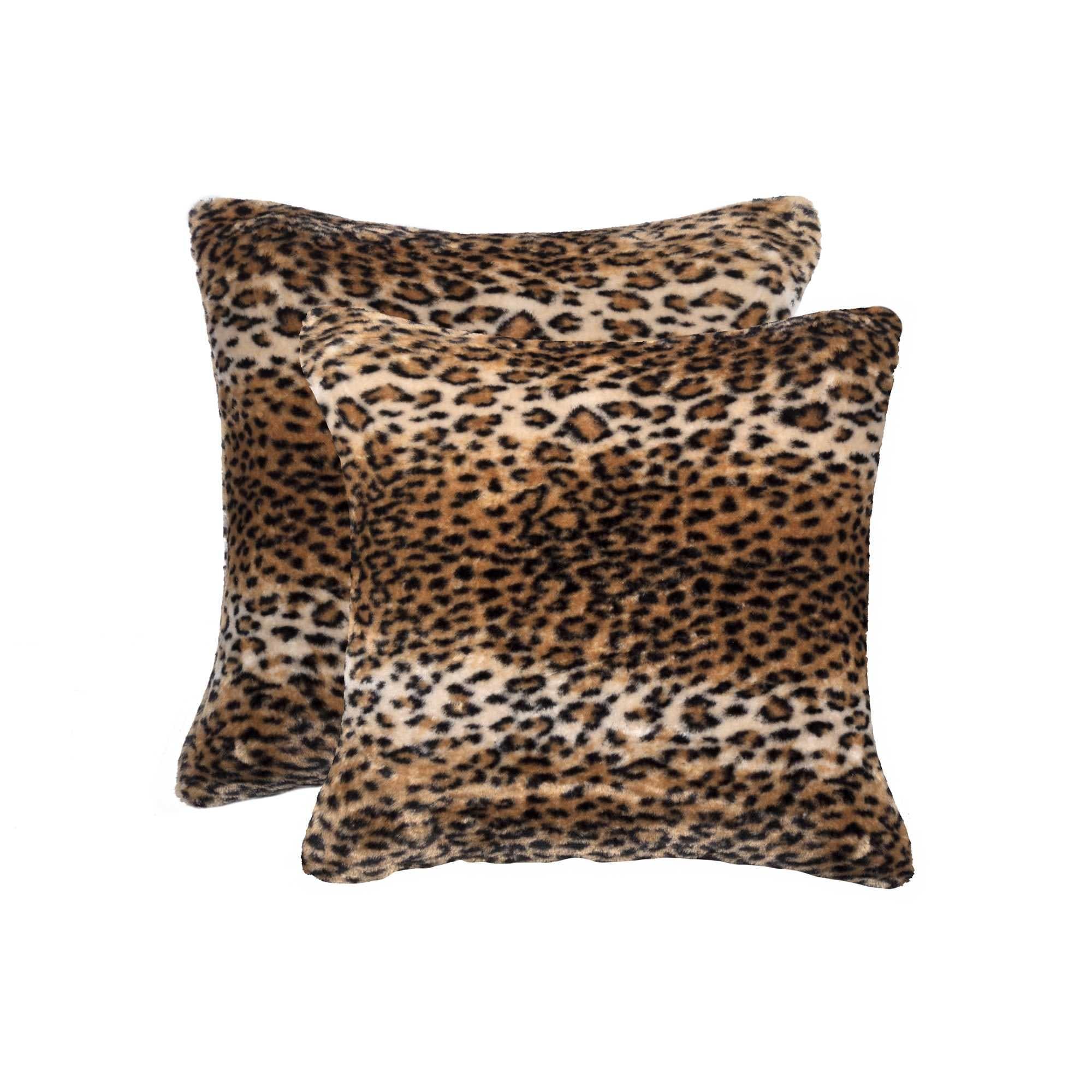 18" Leopard Print Faux Fur Square Pillow Set