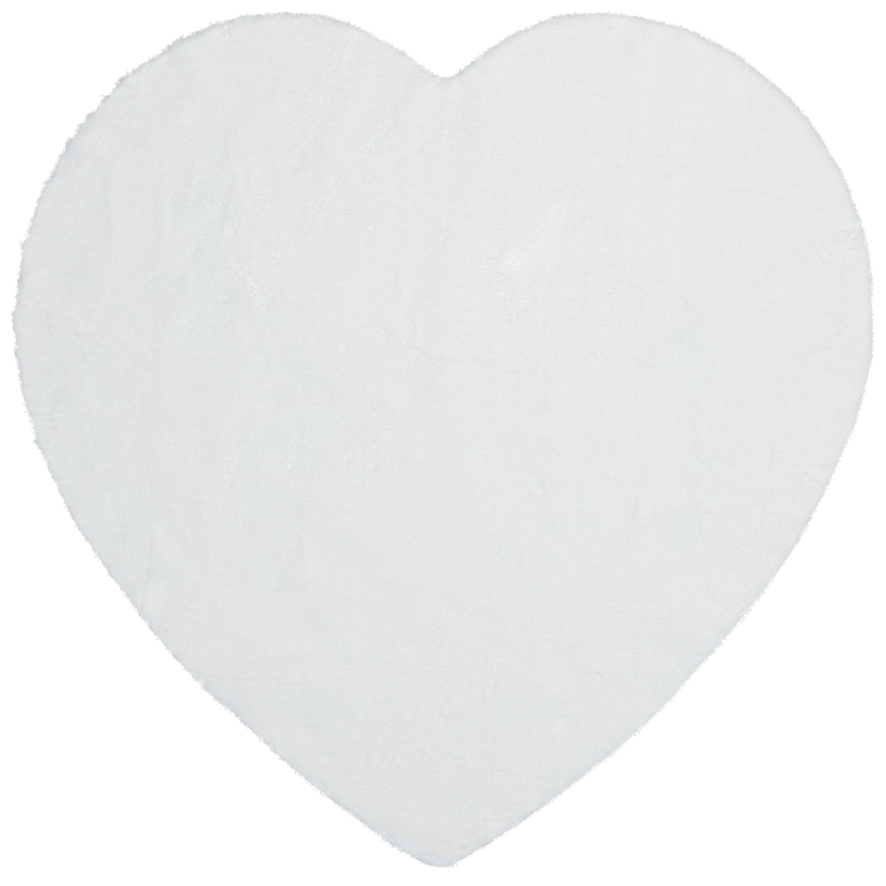 Well Woven Opal Crest Textured Solid White Modern Faux Fur 5'2" Heart Area Rug