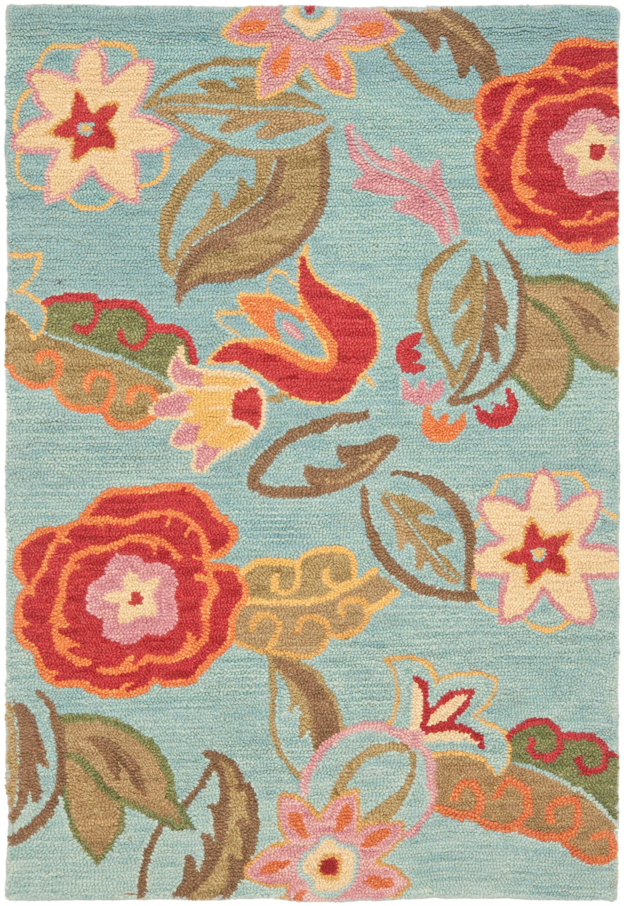Blossom BLM675 Hand Hooked Area Rug - Blue/Multi - 4'x6' - Safavieh.