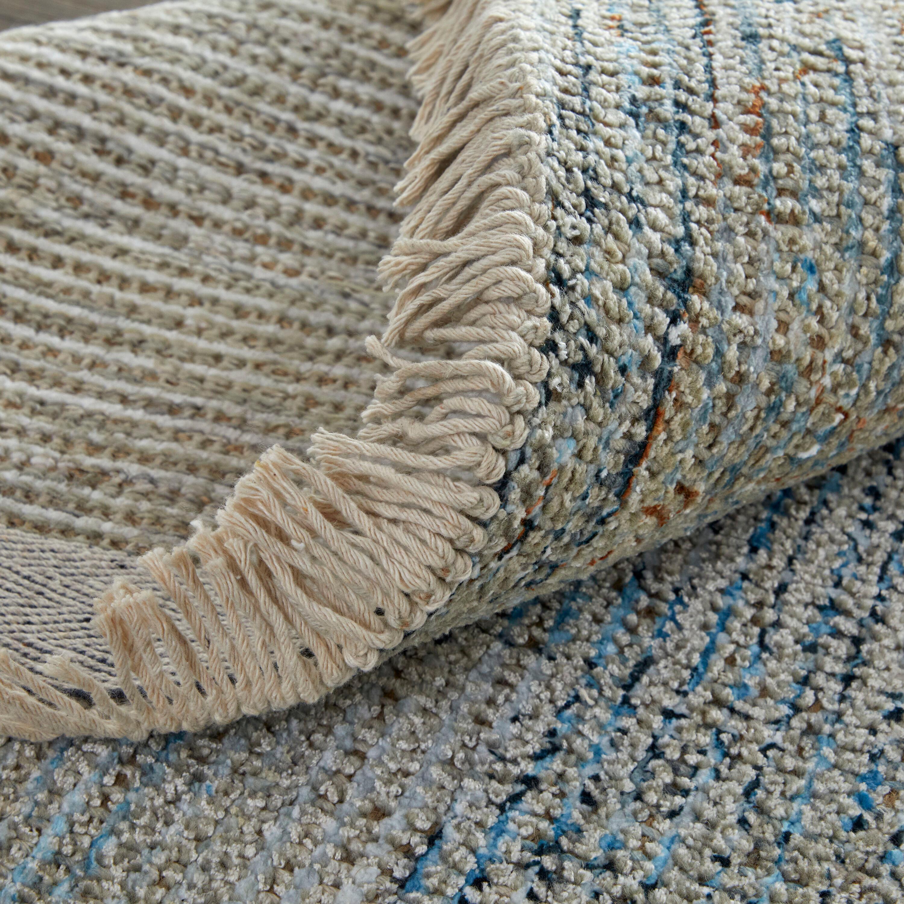 Feizy Caldwell Transitional Oriental, Blue/Gray/Taupe, 2' x 3' Accent Rug Handmade Sheen Vintage Distressed Design Carpet for Living Dining Bed Room