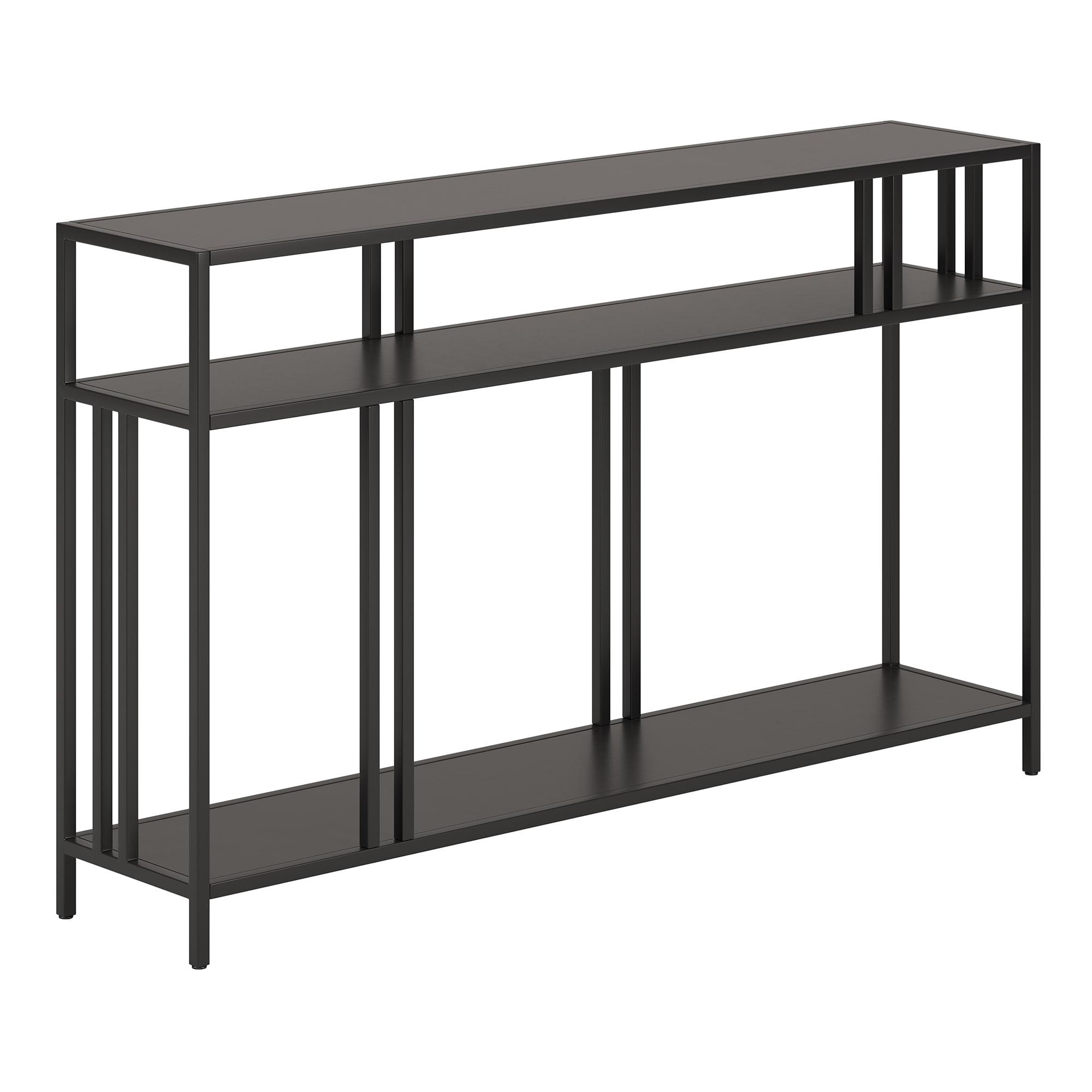 Evelyn&Zoe Cortland 48" Wide Rectangular Console Table with Metal Shelves, Blackened Bronze