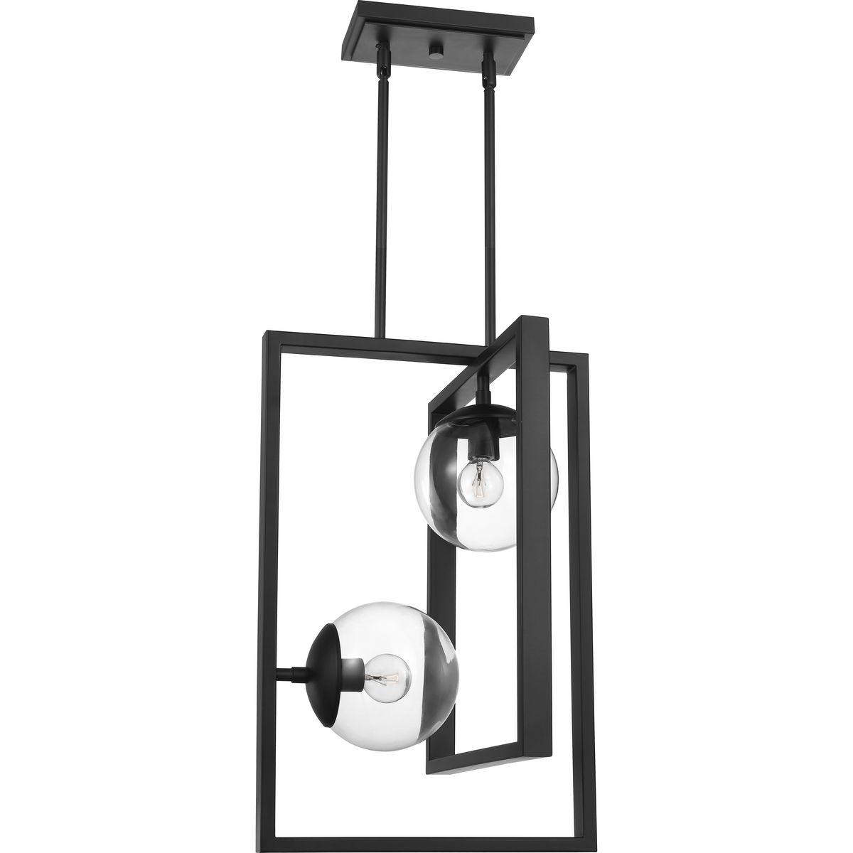 Progress Lighting Atwell 2-Light Pendant, Matte Black, Clear Globe Shades