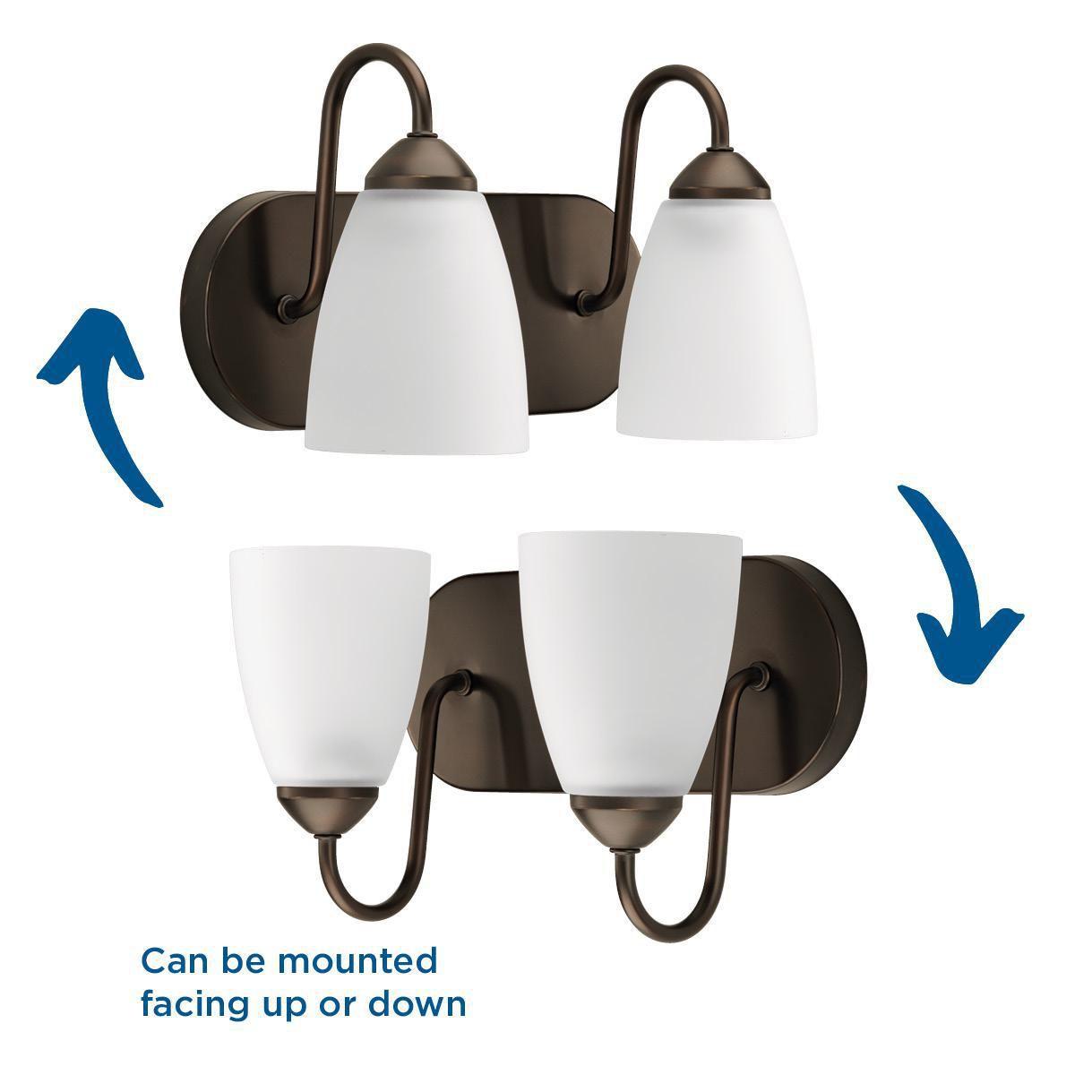 Progress Lighting Gather 2-Light Bath Bracket, Ceramic, Antique Bronze, Etched Glass Shade