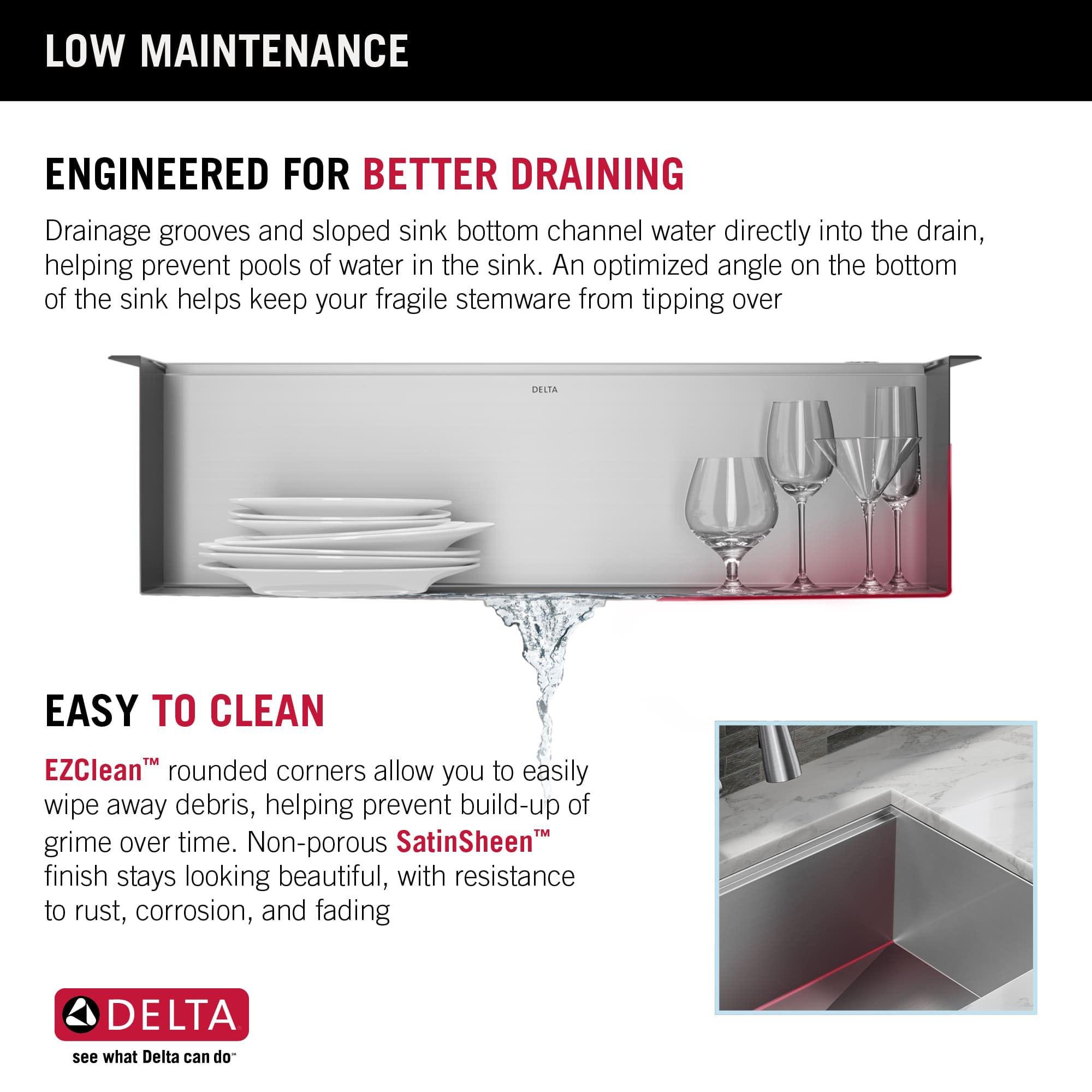 Delta Rivet™ 32" L Workstation Kitchen Sink Undermount 16 Gauge Stainless Steel Single Bowl with WorkFlow™ Ledge