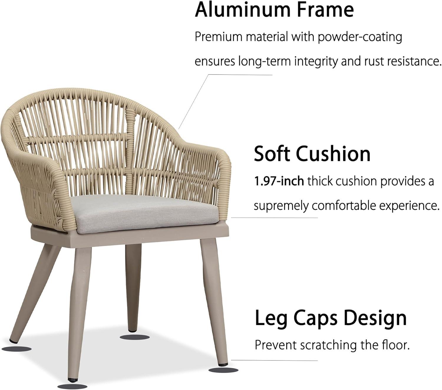 PURPLE LEAF 7 Pieces Patio Dining Set with Outdoor Aluminium Dining Table and Woven Rattan Chairs Modern Metal Furniture Cushions Sets for Garden Yard Indoor Decor Kitchen Champagne