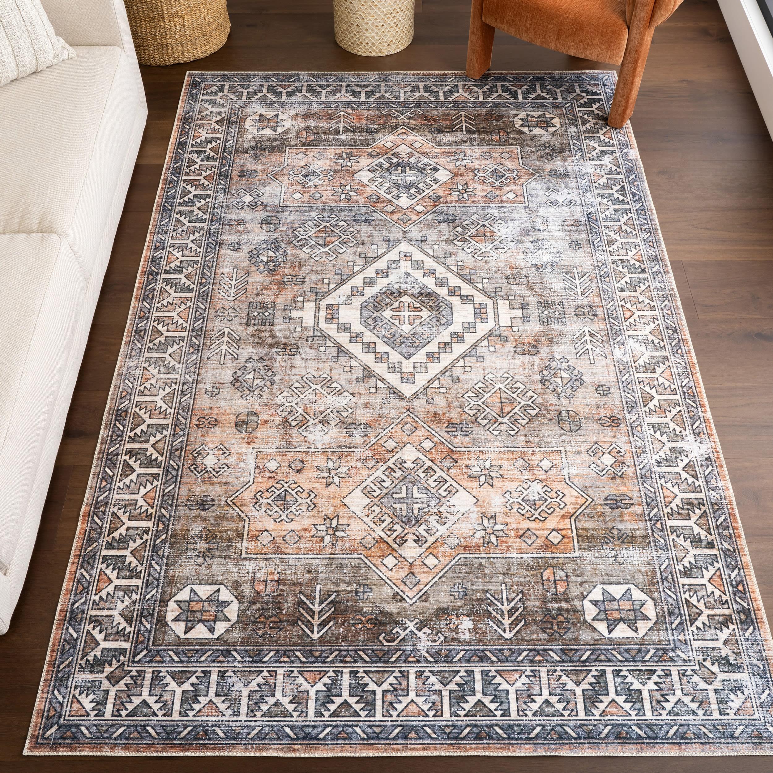 Nuloom 5x8 Machine Washable Rain Haven Vintage Medallion Indoor Area Rug, Rust Non-Slip Backing, Stain Resistant, BedroomLiving Room, Kitchen