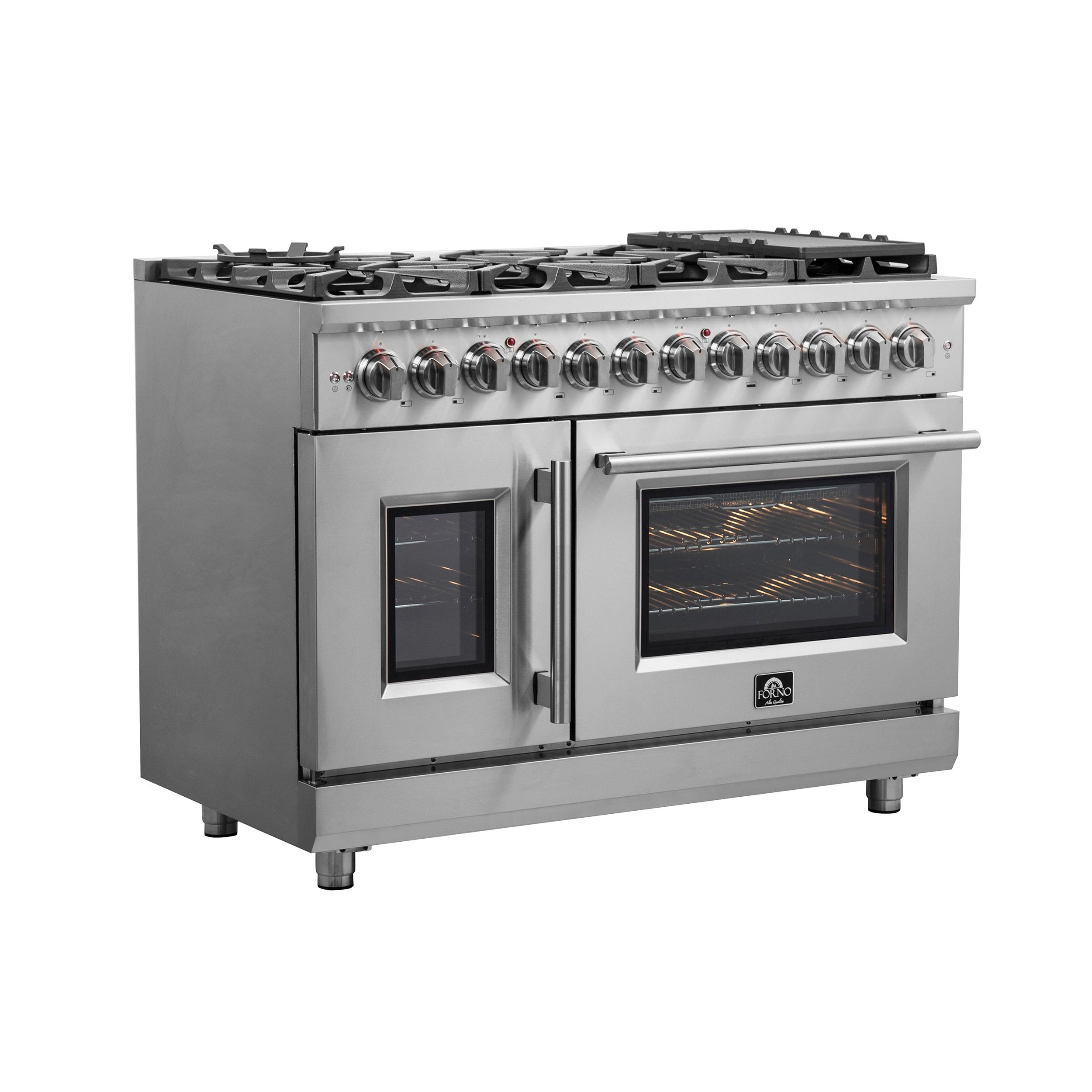 Alta Qualita Massimo 48-inch Freestanding Dual Fuel Range Stainless Steel, 8 Burners, 6.58 cu.ft. Double Ovens