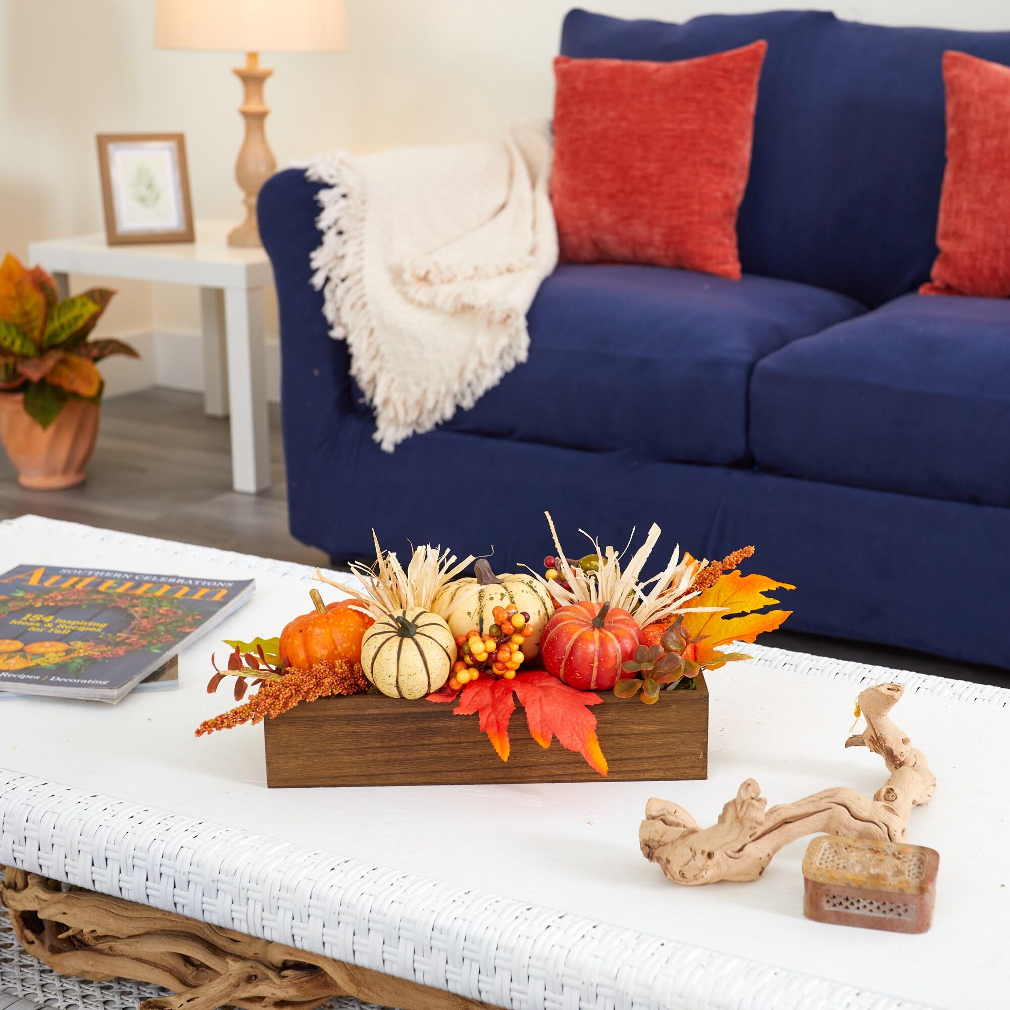 Harvest Pumpkin and Berries Artificial Arrangement in Wood Vase