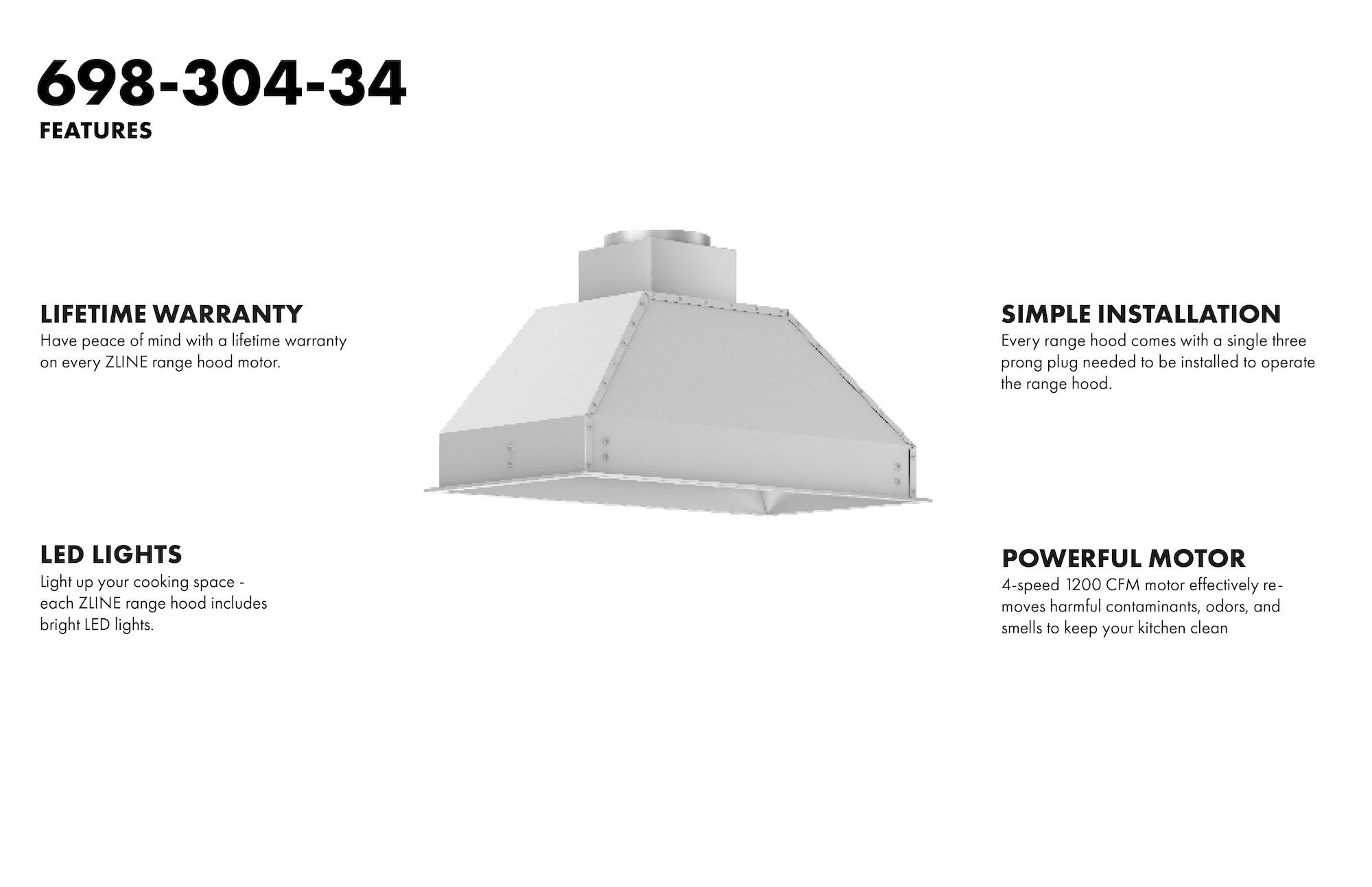 ZLINE ZLINE 34 in. Ducted Wall Mount Range Hood Insert in Outdoor Approved Stainless Steel (698-304-34)