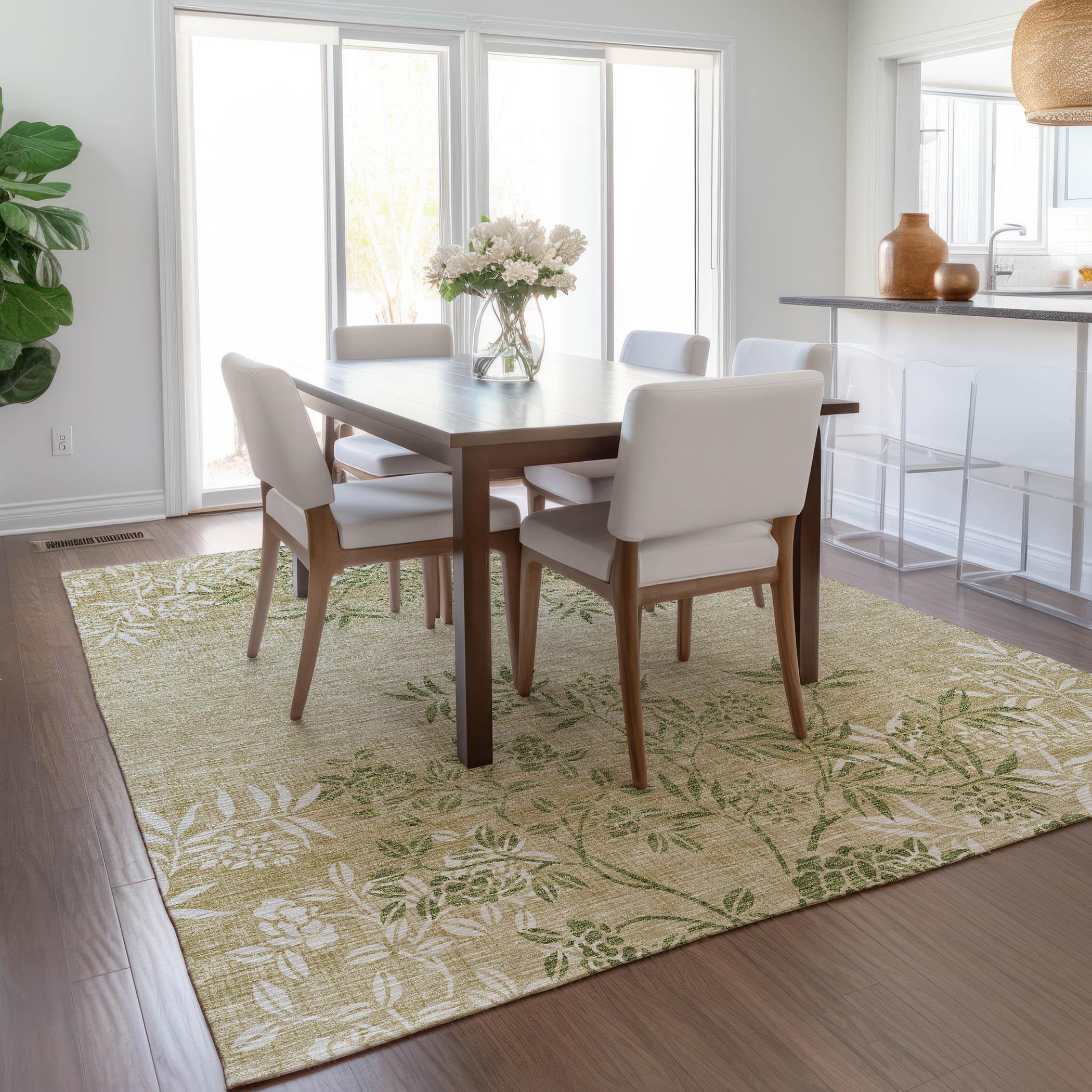 Addison Rugs Chantille Indoor/Outdoor Transitional Floral Khaki Washable Rectangle Rug, 2'6" x 3'10"