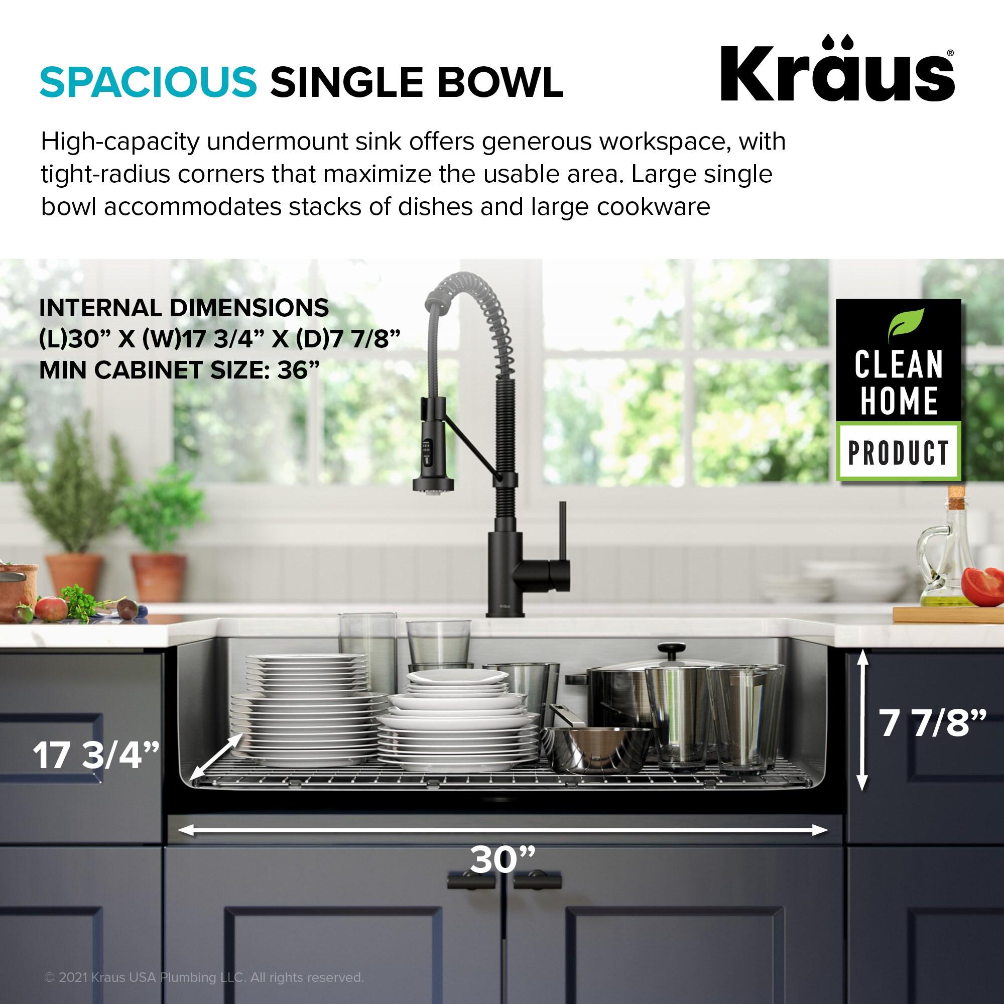 Dex™️ Series KRAUS 32" L Undermount 16 Gauge Stainless Steel Single Bowl Kitchen Sink