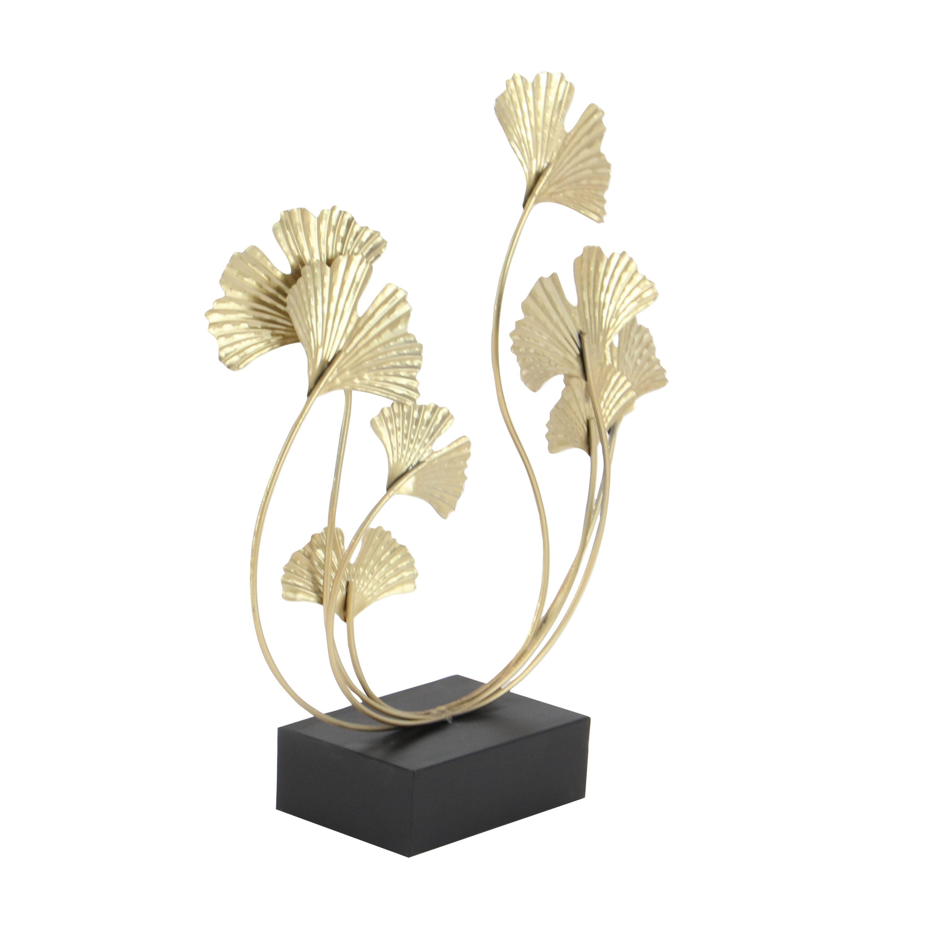 18" x 22" Gold Metal Curved Floral Sculpture, by DecMode