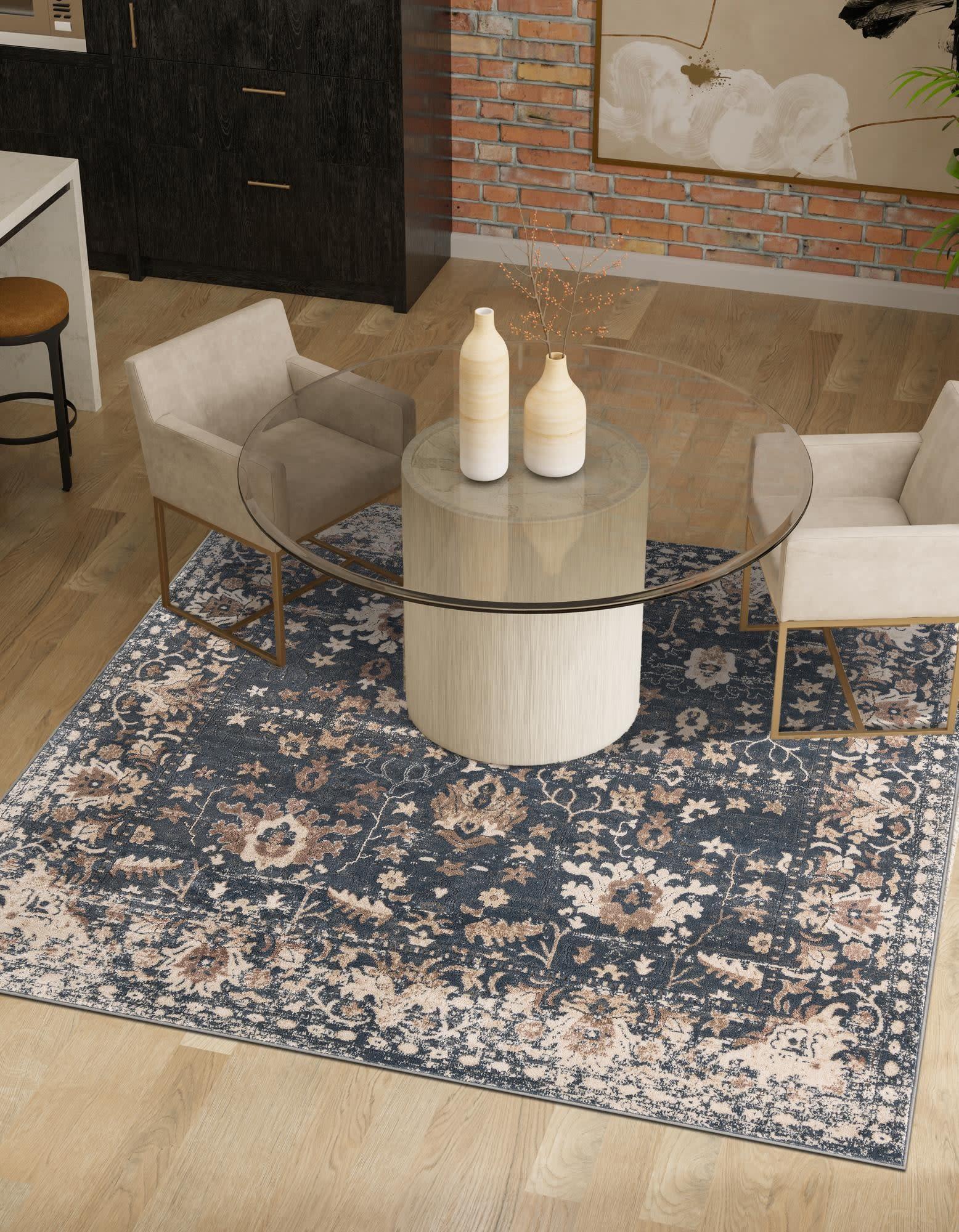 Unique Loom Portland Collection Area Rug - Central (4' 1" Square Blue/Beige)