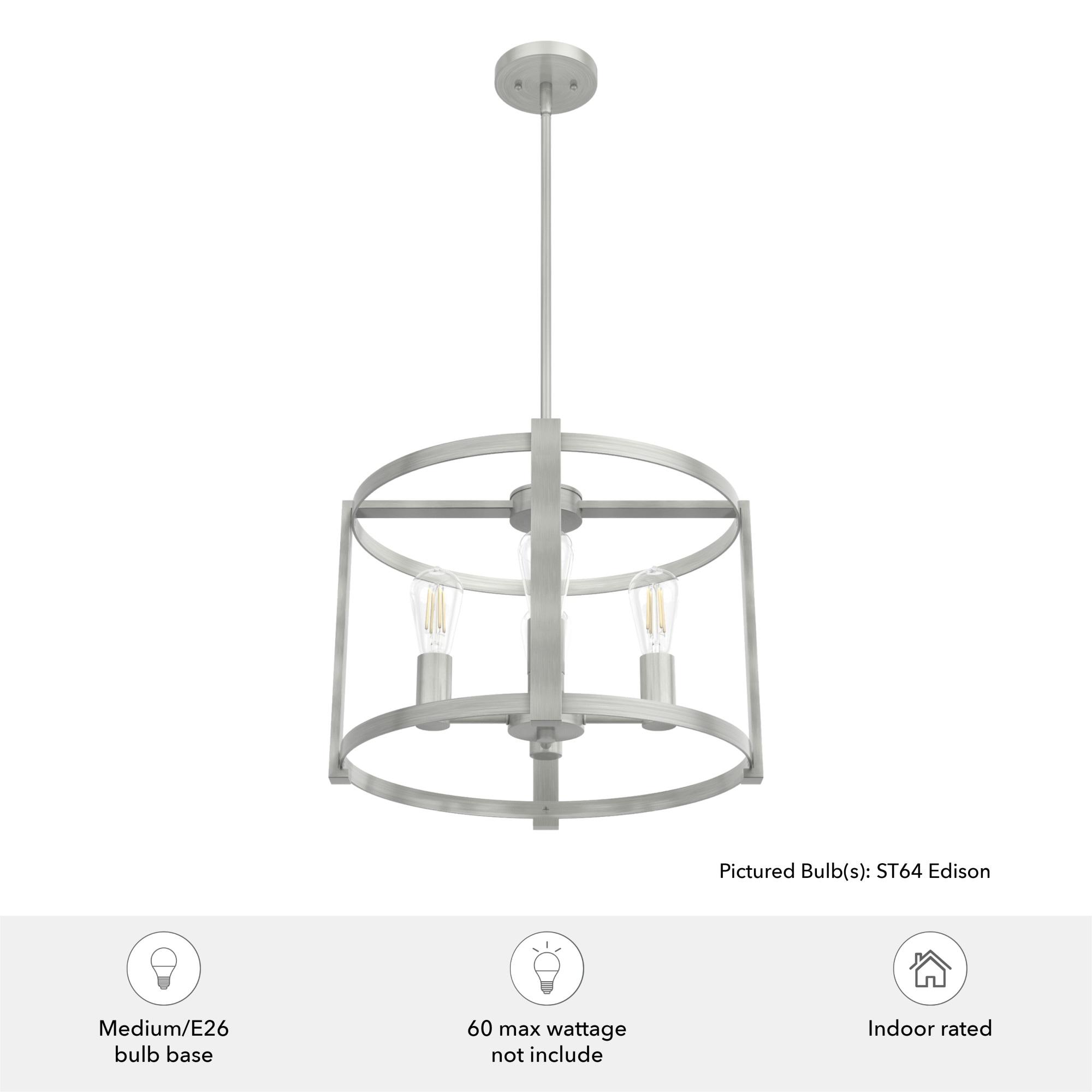 Hunter - Astwood 4-light Brushed Nickel, Medium Size Chandelier, Dimmable, Caged Style, Drum Shaped, for Bedrooms, Kitchens, Dining, Living Rooms - 19134