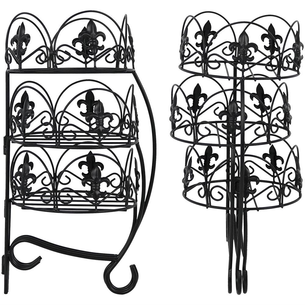 Sunnydaze Iron Metal French Lily Decorative 3-Tiered Flower Plant Stand for Indoor or Outdoor Use - 22" - Black - 2pk