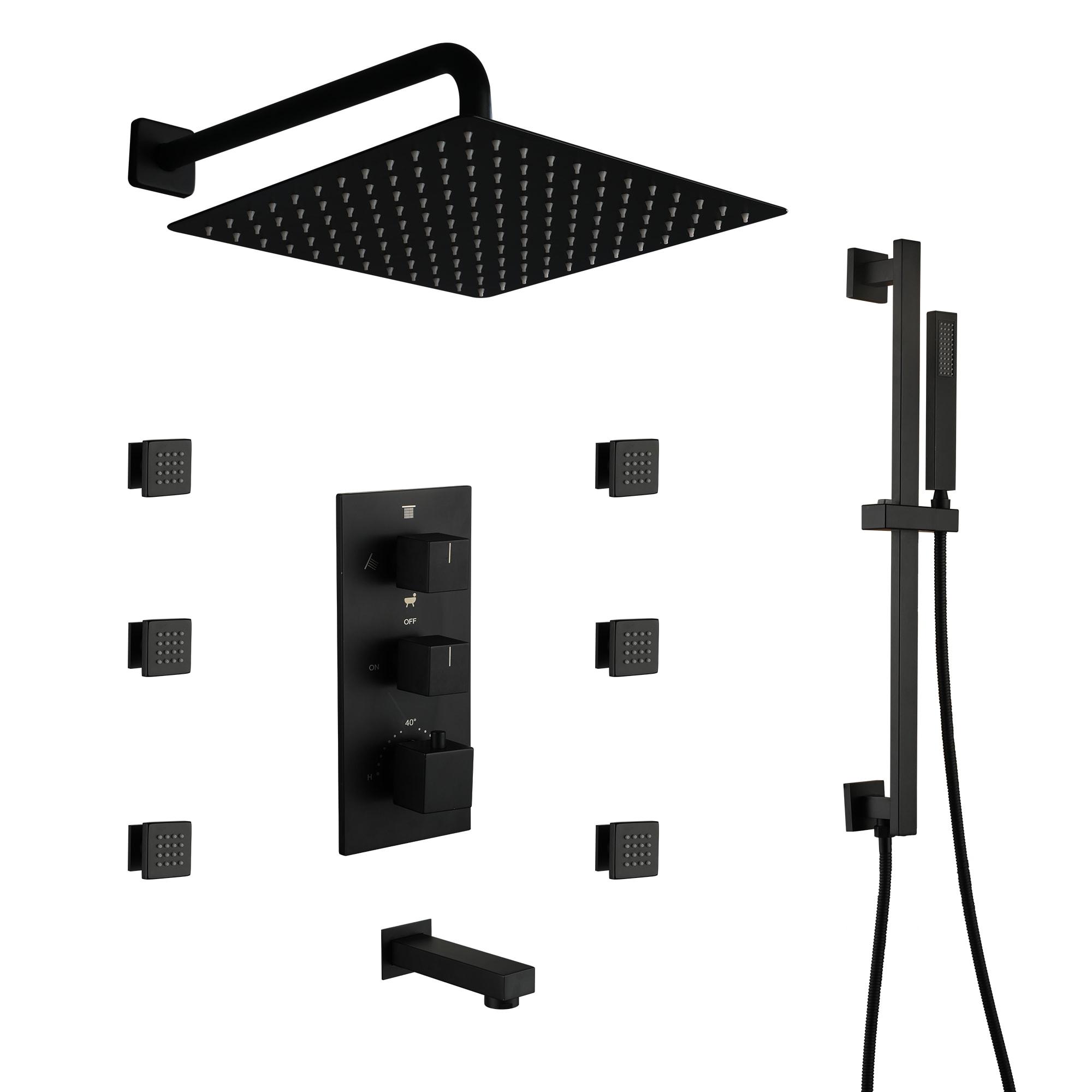 Matte Black Stainless Steel Wall Mounted Shower System with Body Jets
