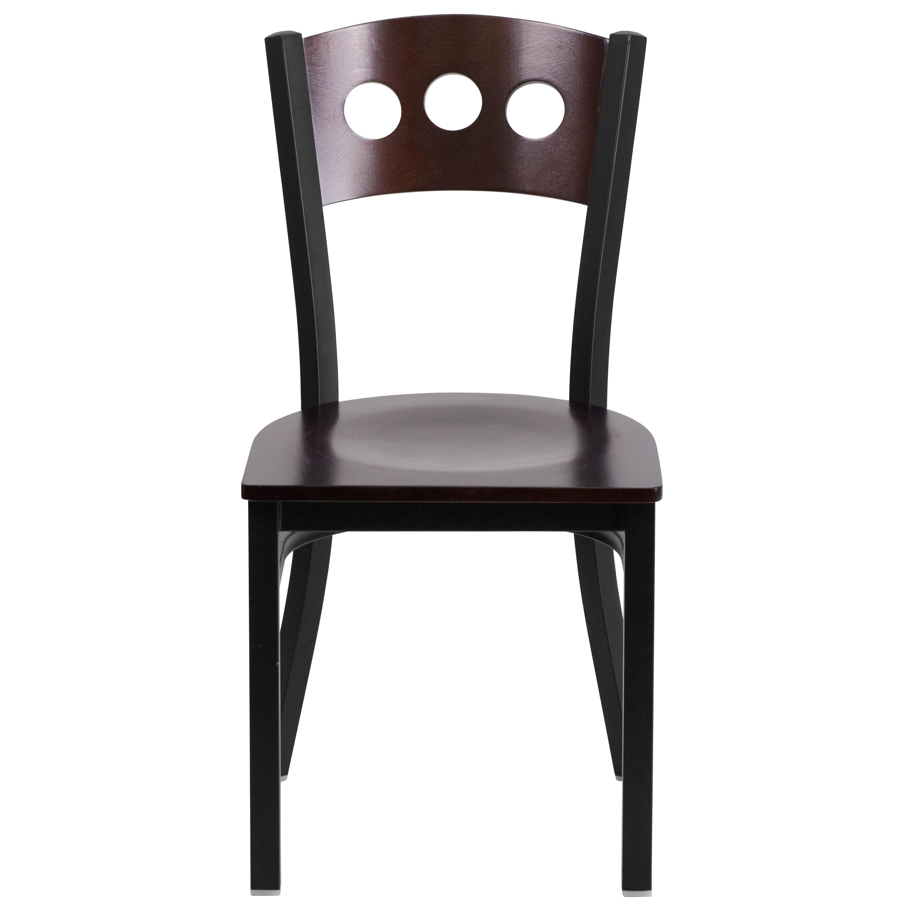 Flash Furniture HERCULES Series Black 3 Circle Back Metal Restaurant Chair - Walnut Wood Back & Seat
