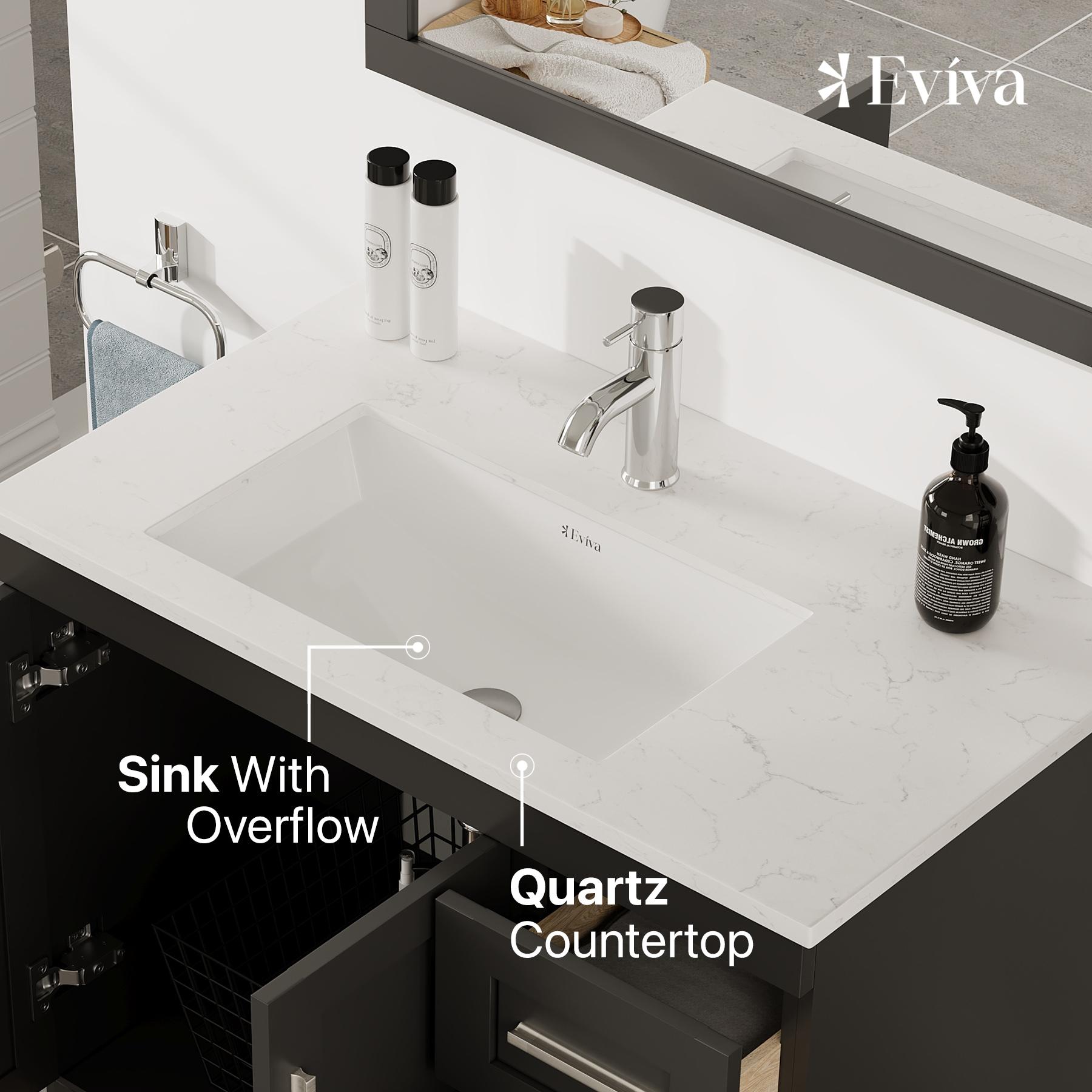 Eviva Loon 30"W x 22"D Espresso Bathroom Vanity with White Carrara Quartz Vanity Top and Rectangular Undermount Sink