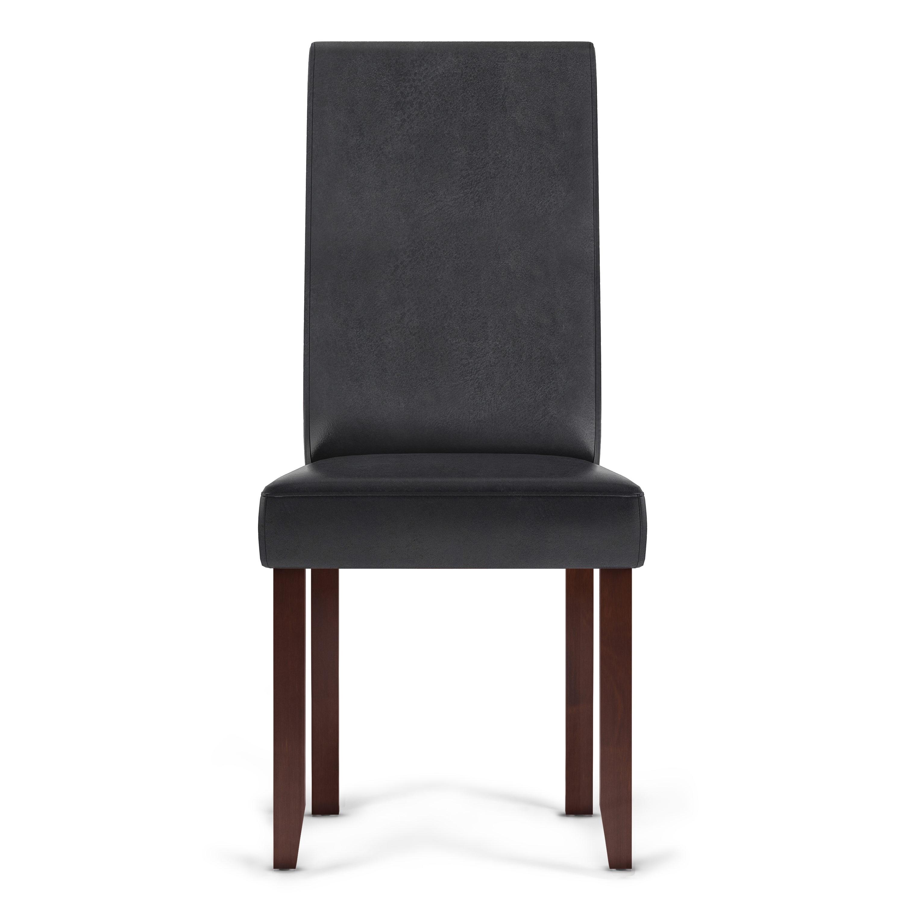 Simpli Home Acadian Transitional Parson Dining Chair (Set of 2) in Distressed Black Faux Leather