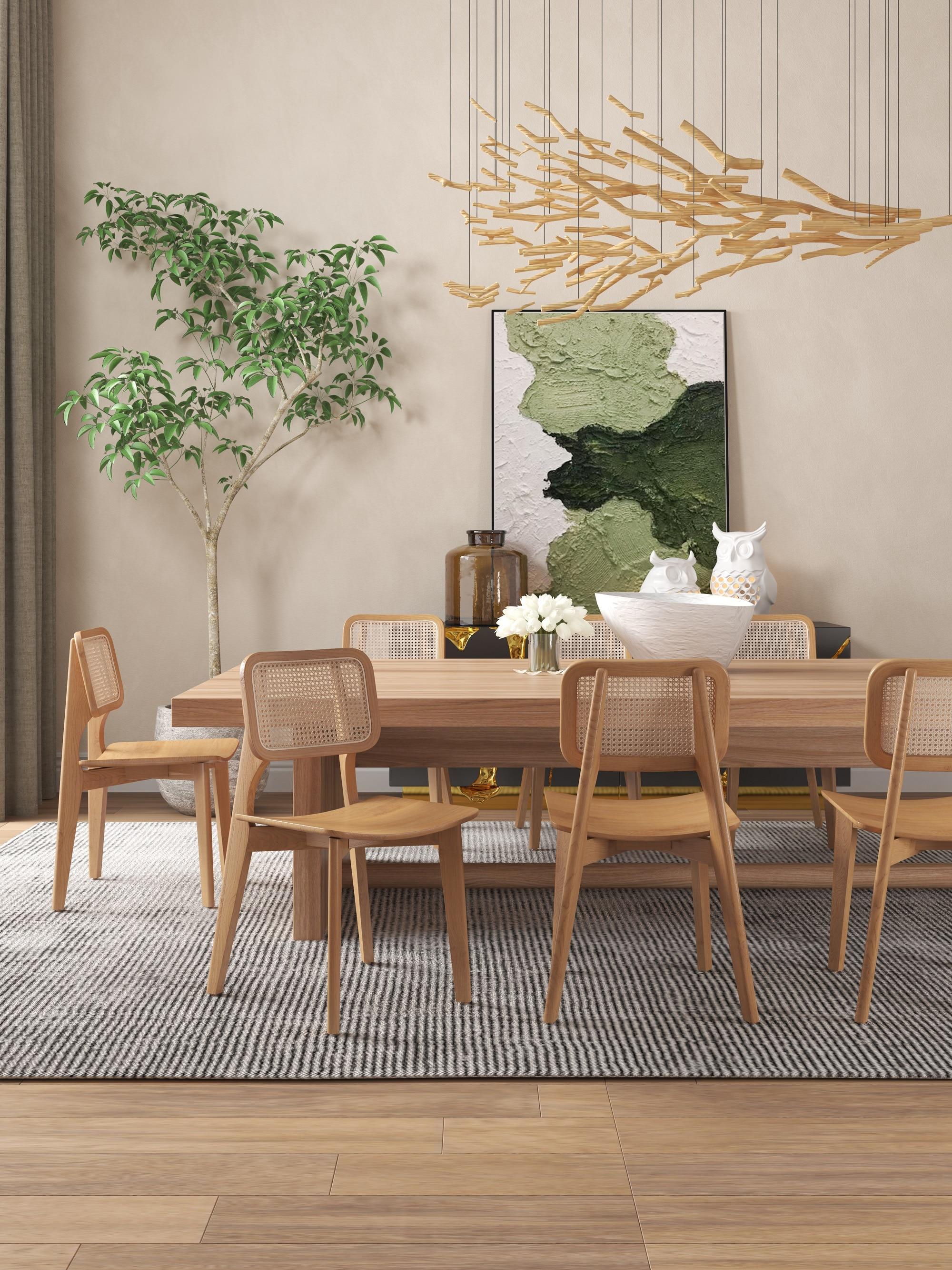 Set of 4 Versailles Square Dining Chairs Natural: Ash Wood Frame & Rattan Detail - Manhattan Comfort