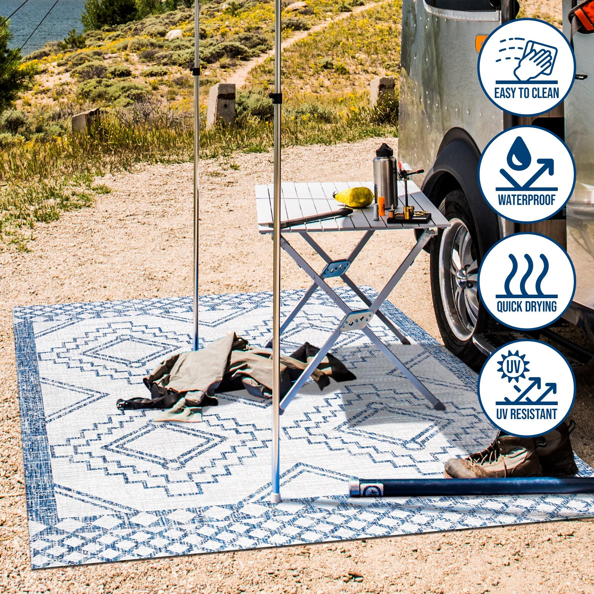 3'x5' Marokko Diamond  Medallion Indoor/Outdoor Area Rug, Ivory/Blue - JONATHAN Y