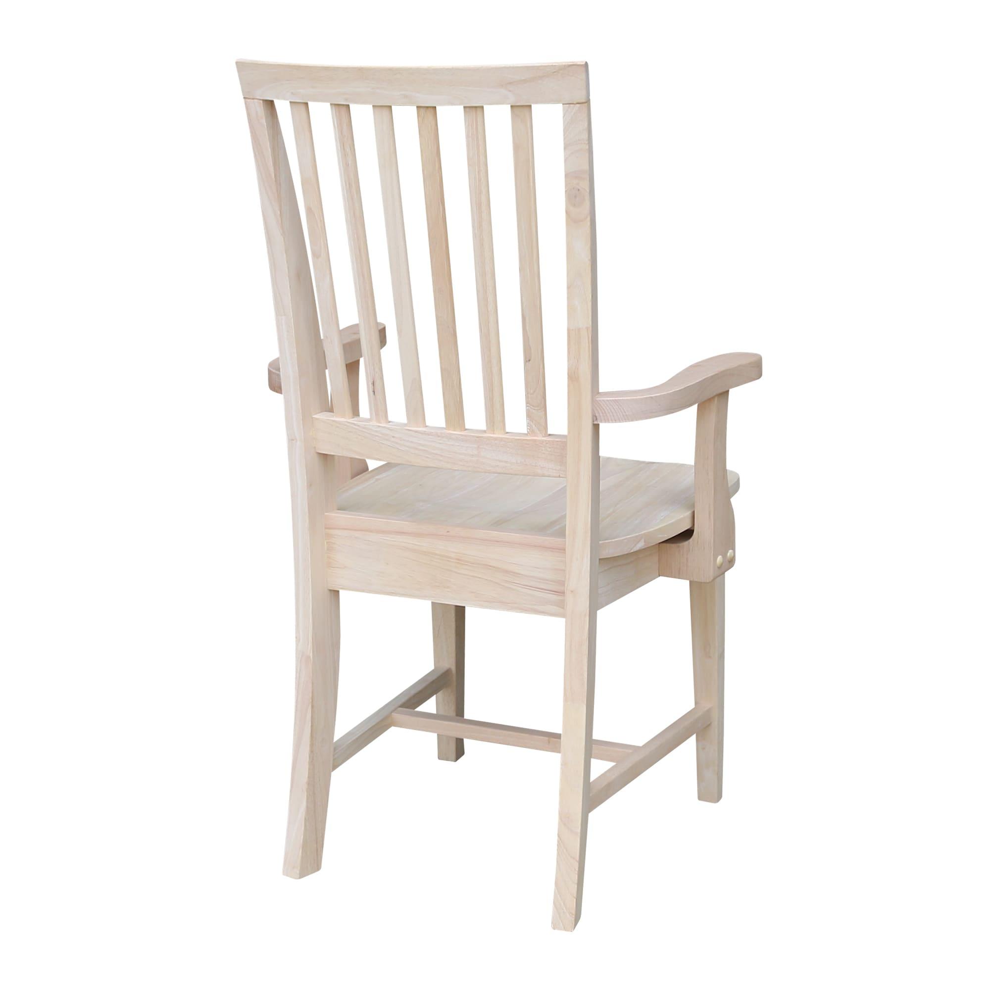 Mission Side Chair with Arms Unfinished - International Concepts: Solid Wood, Slat Back, Kitchen Furniture
