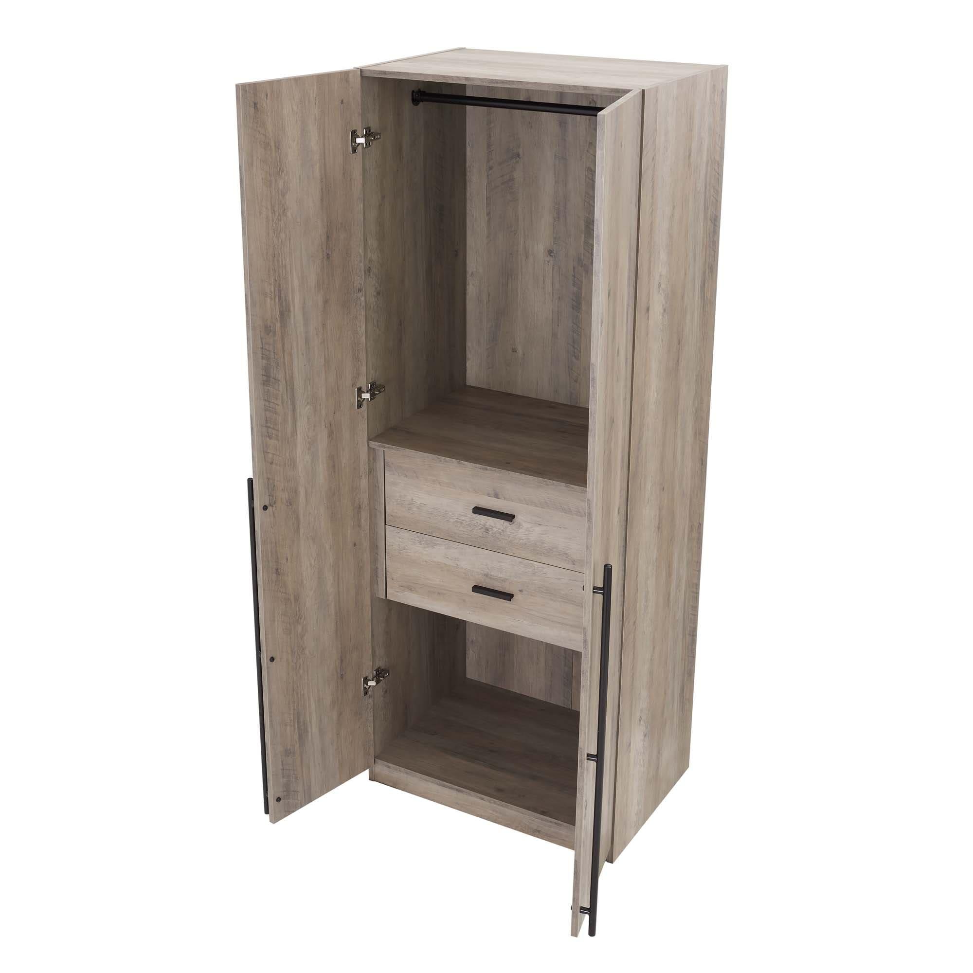 Manhattan Comfort 2pc Lee 4 Door Module Wardrobe Rustic Gray: Modern Style, MDF, Metal Hardware, 5 Shelves, 2 Drawers