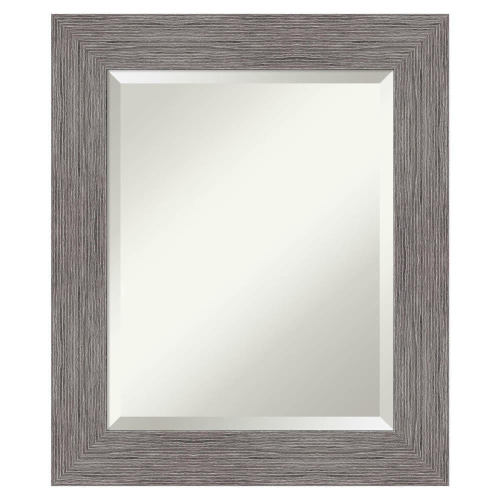 Amanti Art Grey Bathroom Mirror for Over Sink, 26x22 Pinstripe Plank Grey Rectangle Vanity Mirror, Small Country Rustic Frame, Hangs Horizonally and Vertically, Bathroom Wall Decor, Beveled Edge