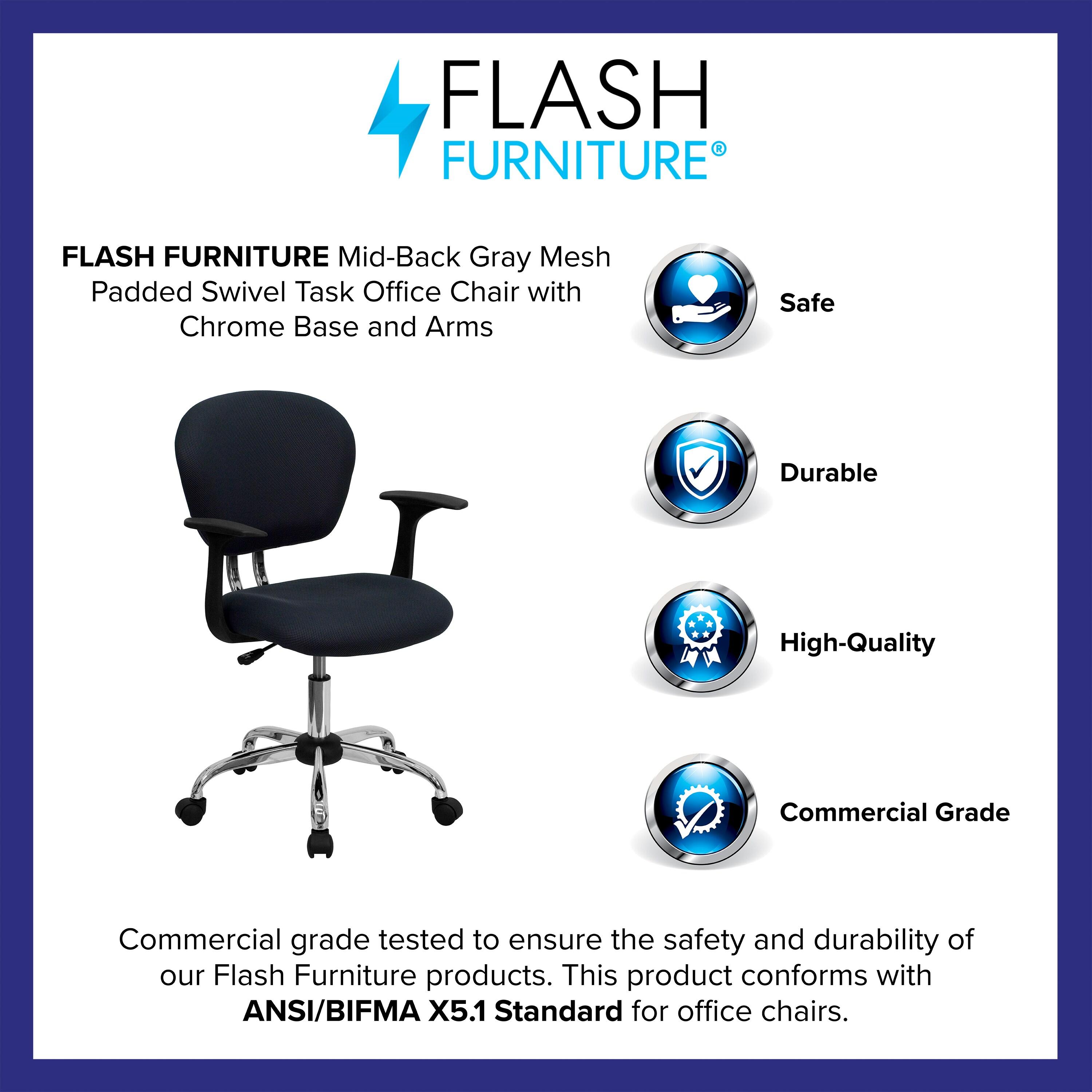 Flash Furniture Mid-Back Gray Mesh Padded Swivel Task Office Chair with Chrome Base and Arms