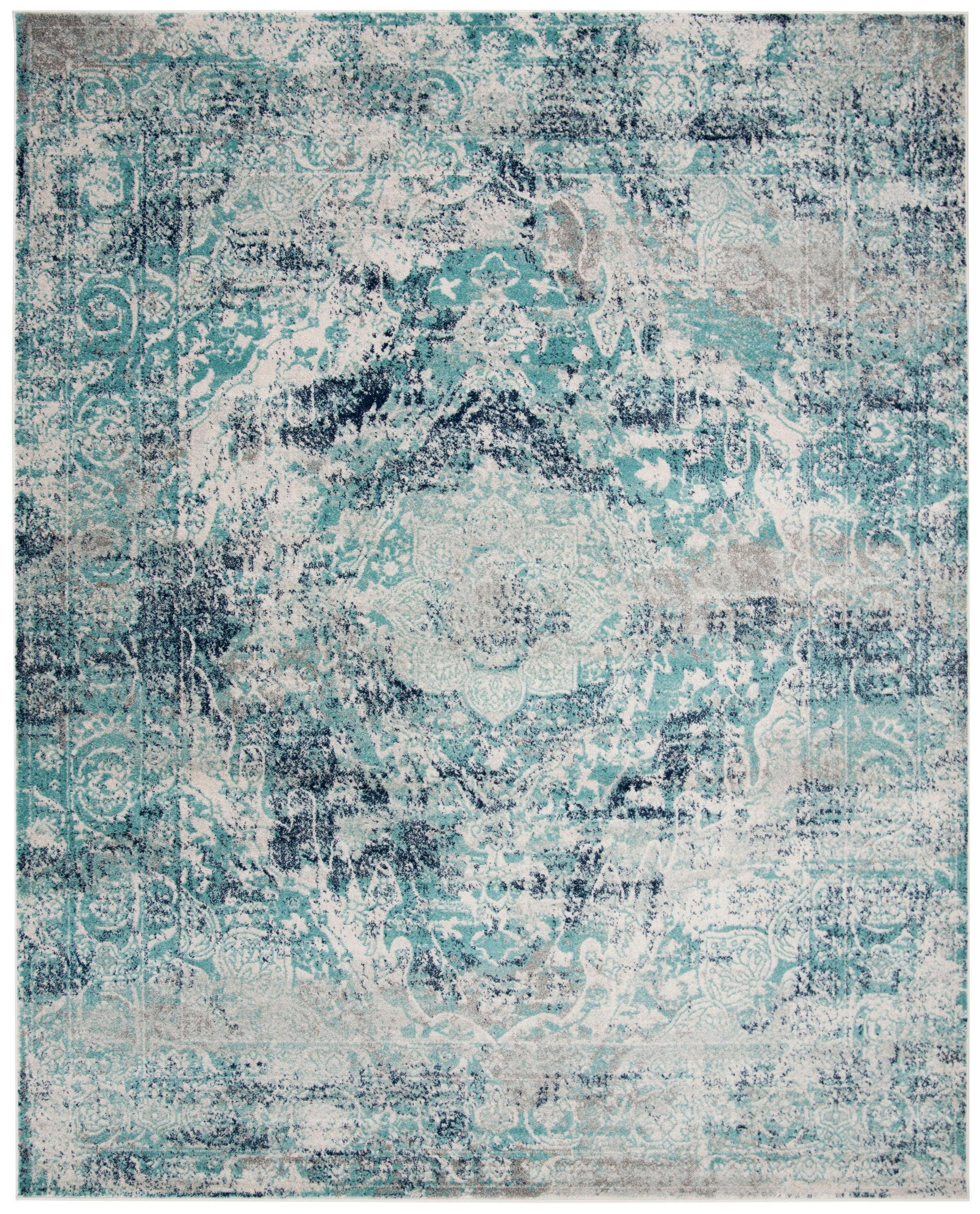 SAFAVIEH Madison Willoughby Overdyed Floral Area Rug, Ivory/Blue, 12' x 15'