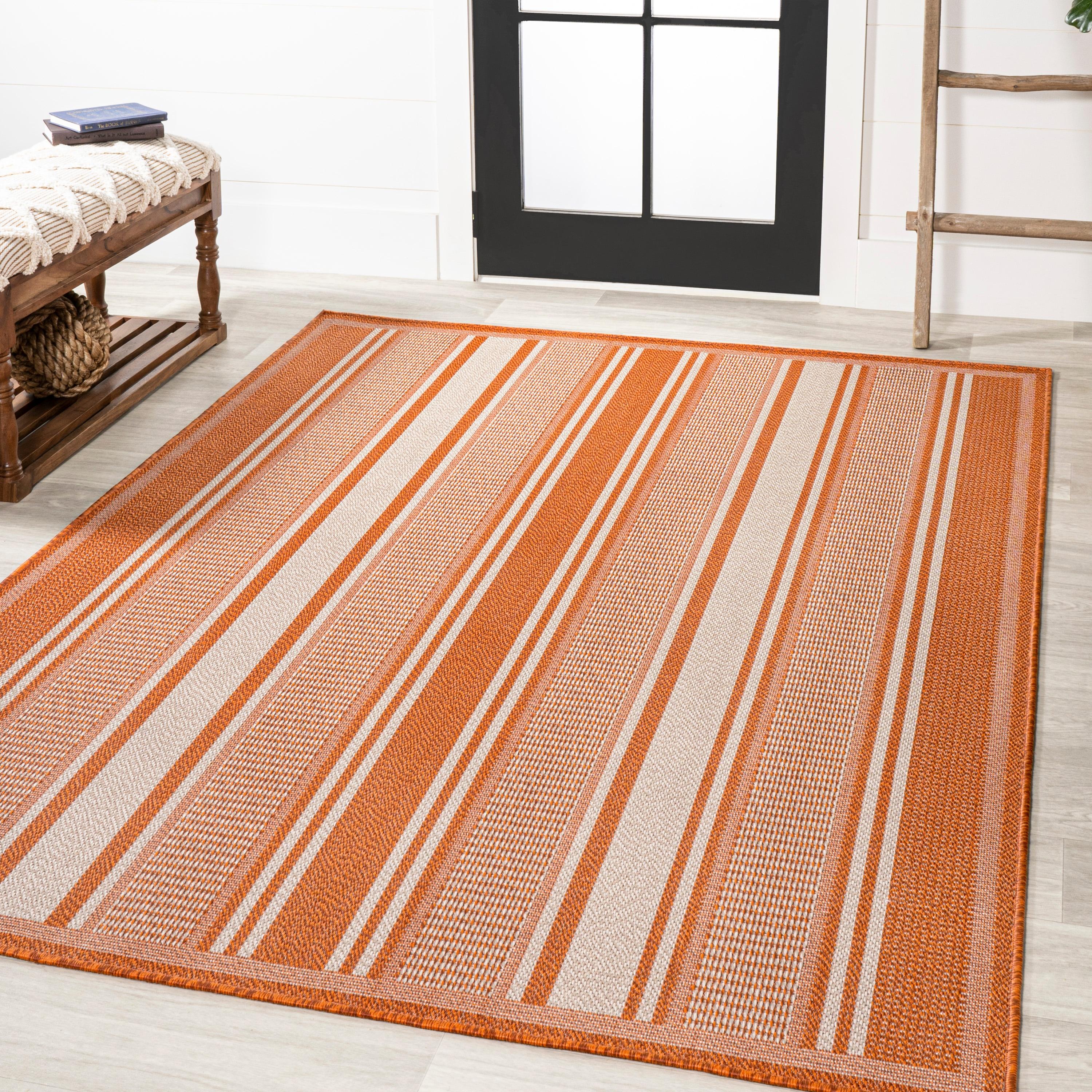 5' x 8' Haynes Modern Double Stripe Indoor/Outdoor Area Rug, Orange/Cream - JONATHAN Y