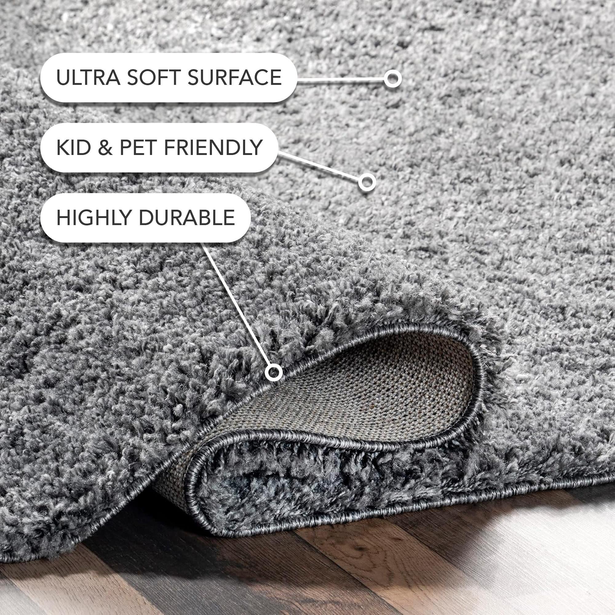 Marleen Plush Shag Gray 10 ft. x 14 ft. Contemporary Living Room/Bedroom/Dining Room Area Rug
