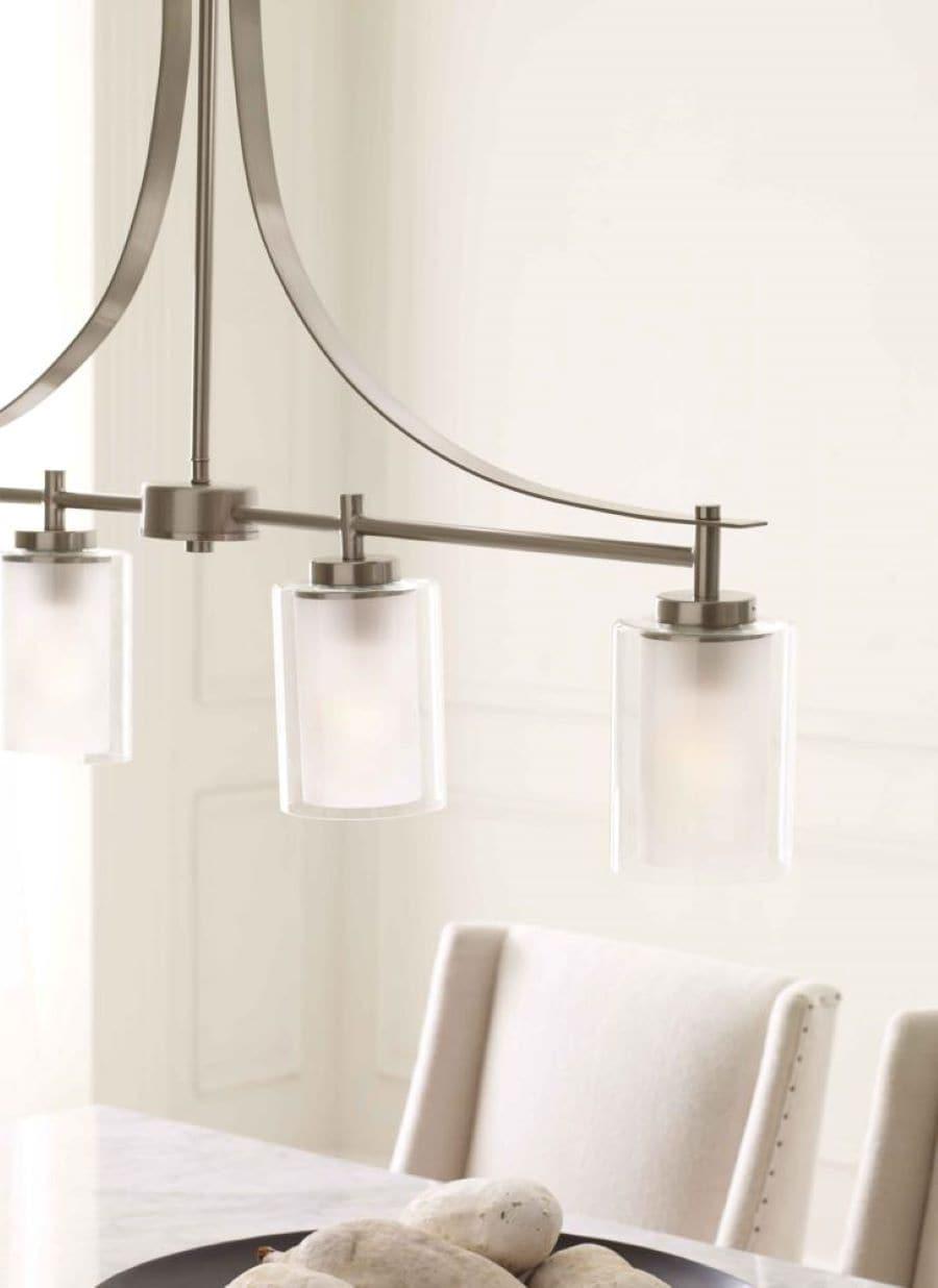 Elmwood Park 4-Light Brushed Nickel Hanging Dining Room Island Pendant with Satin Etched Glass Shades
