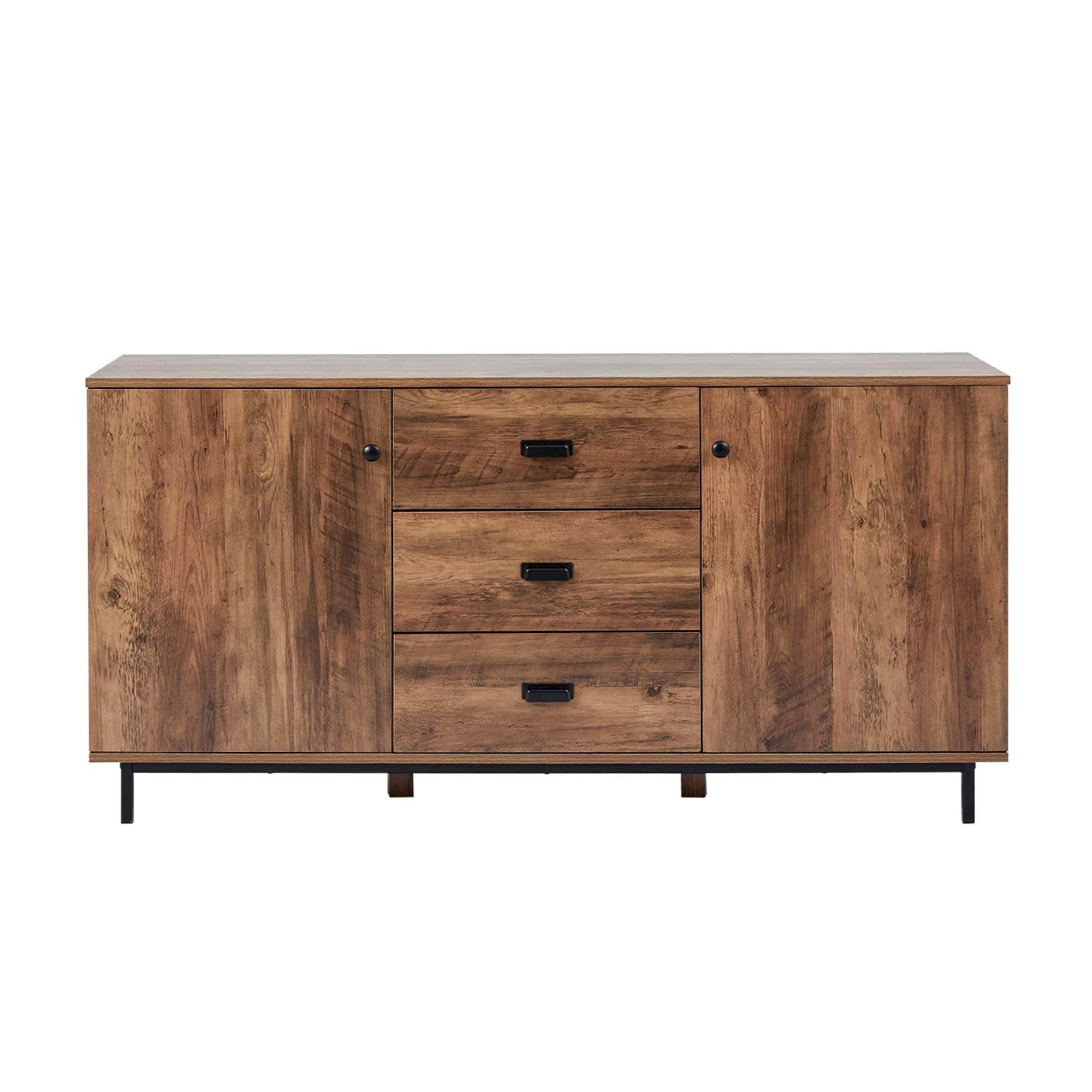 Brooklyn Sideboard with Metal Legs and Handles Brown - Teamson Home: Modern Storage Buffet Server, Veneer Surface, MDF Frame