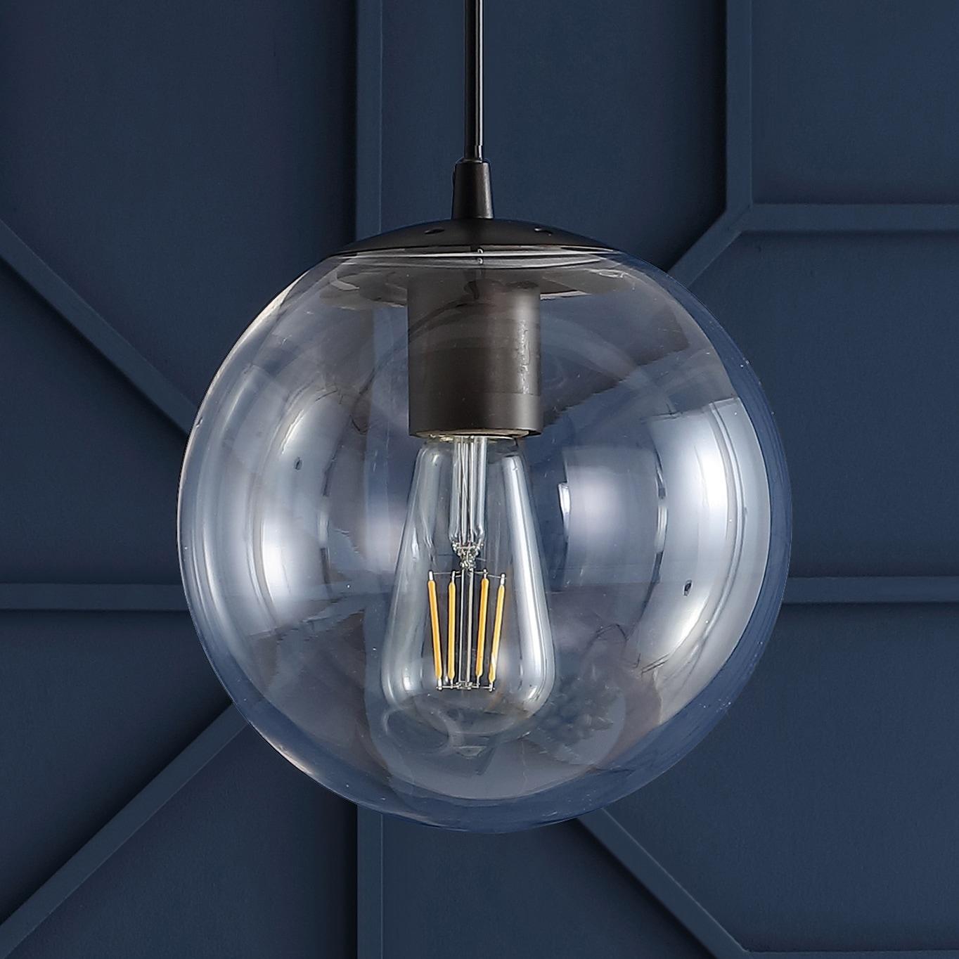 Bleecker 7.75" Metal/Glass Globe LED Pendant, Clear/Oil Rubbed Bronze