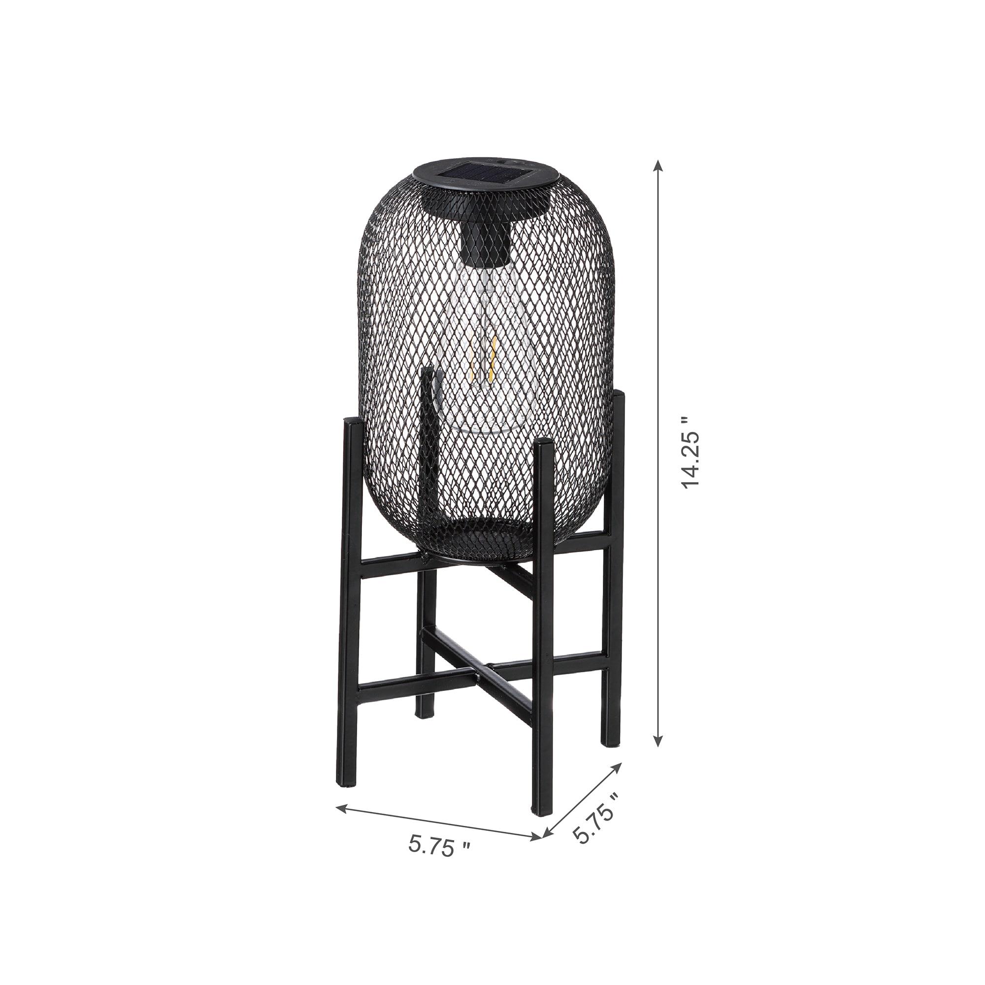 14.25"H Metal Mesh Solar Powered Outdoor Lantern With Stand