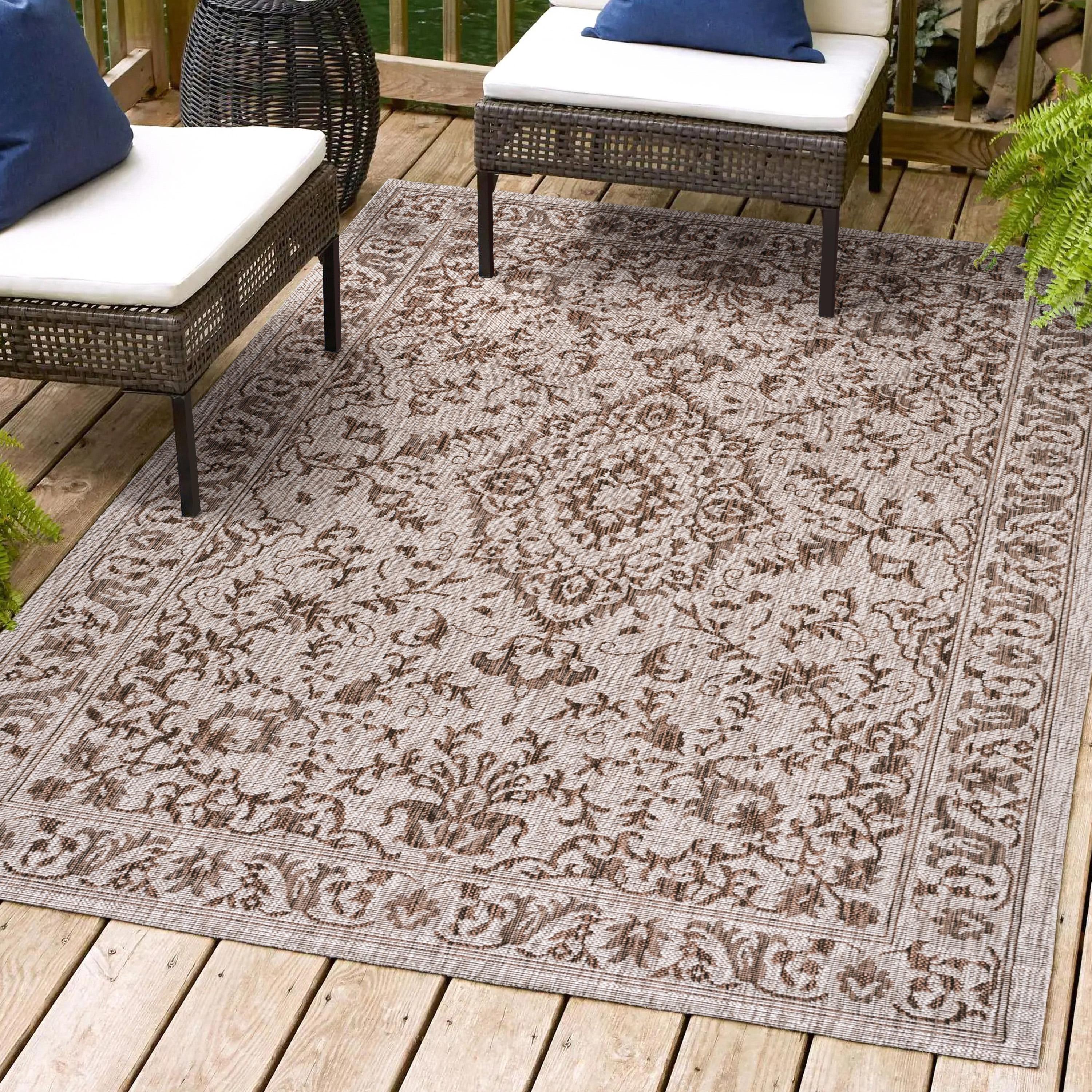 3'x5' Jerash Ornate Medallion Indoor/Outdoor Area Rug, Brown/Beige - JONATHAN Y