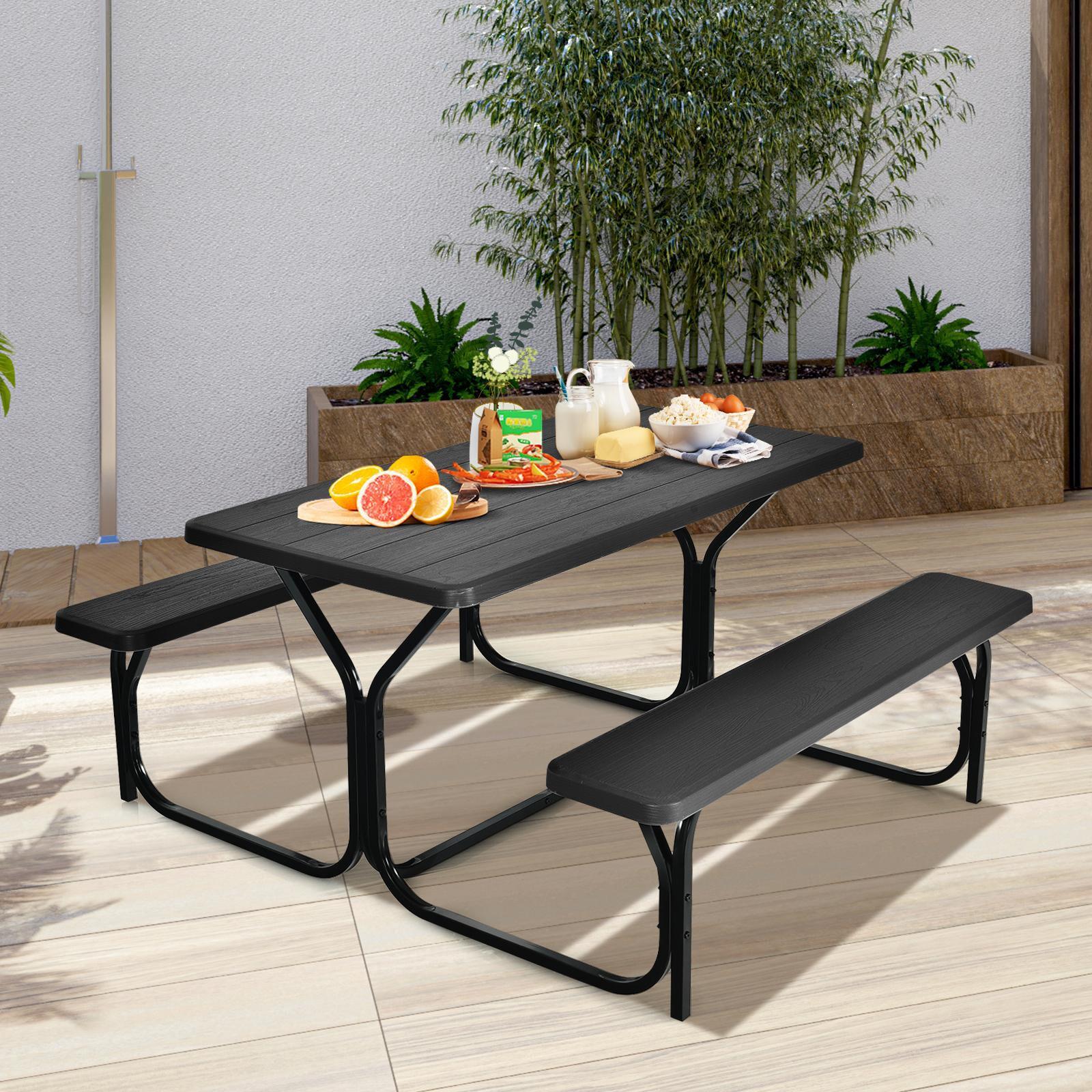 Costway Picnic Table Bench Set Outdoor Backyard Iron Patio Garden Party Dining All Weather Black