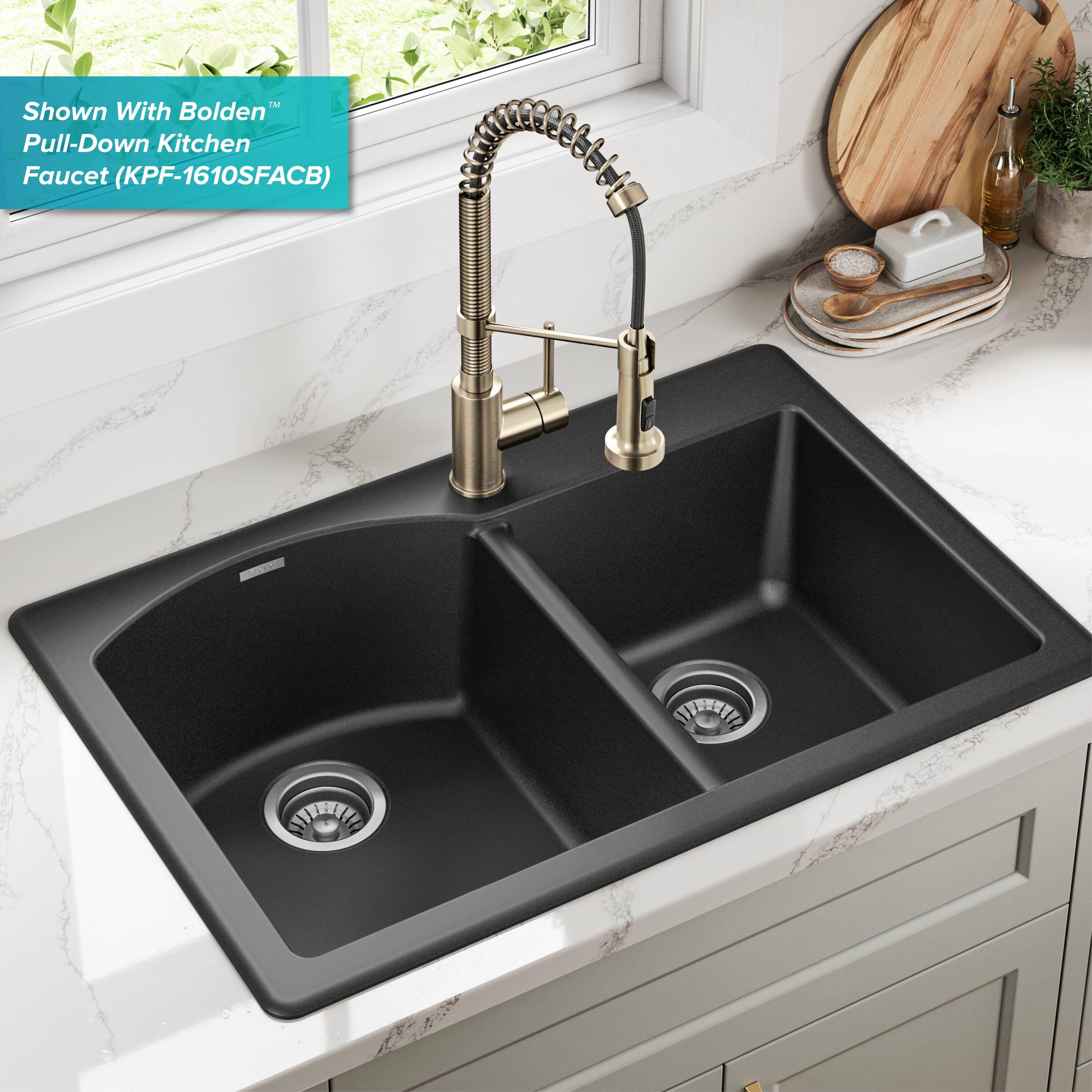 KRAUS Forteza™ 33" L Dual Mount 60/40 Double Bowl Granite Kitchen Sink