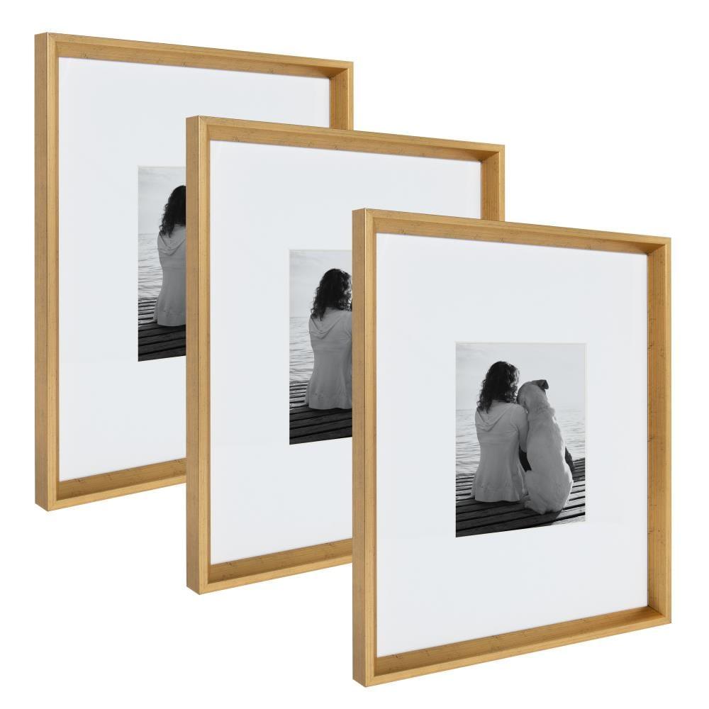 Kate and Laurel Calter Modern Wall Picture Frame Set, Gold 16x20 matted to 8x10, Pack of 3, Portrait Photo Frames for Wall Display