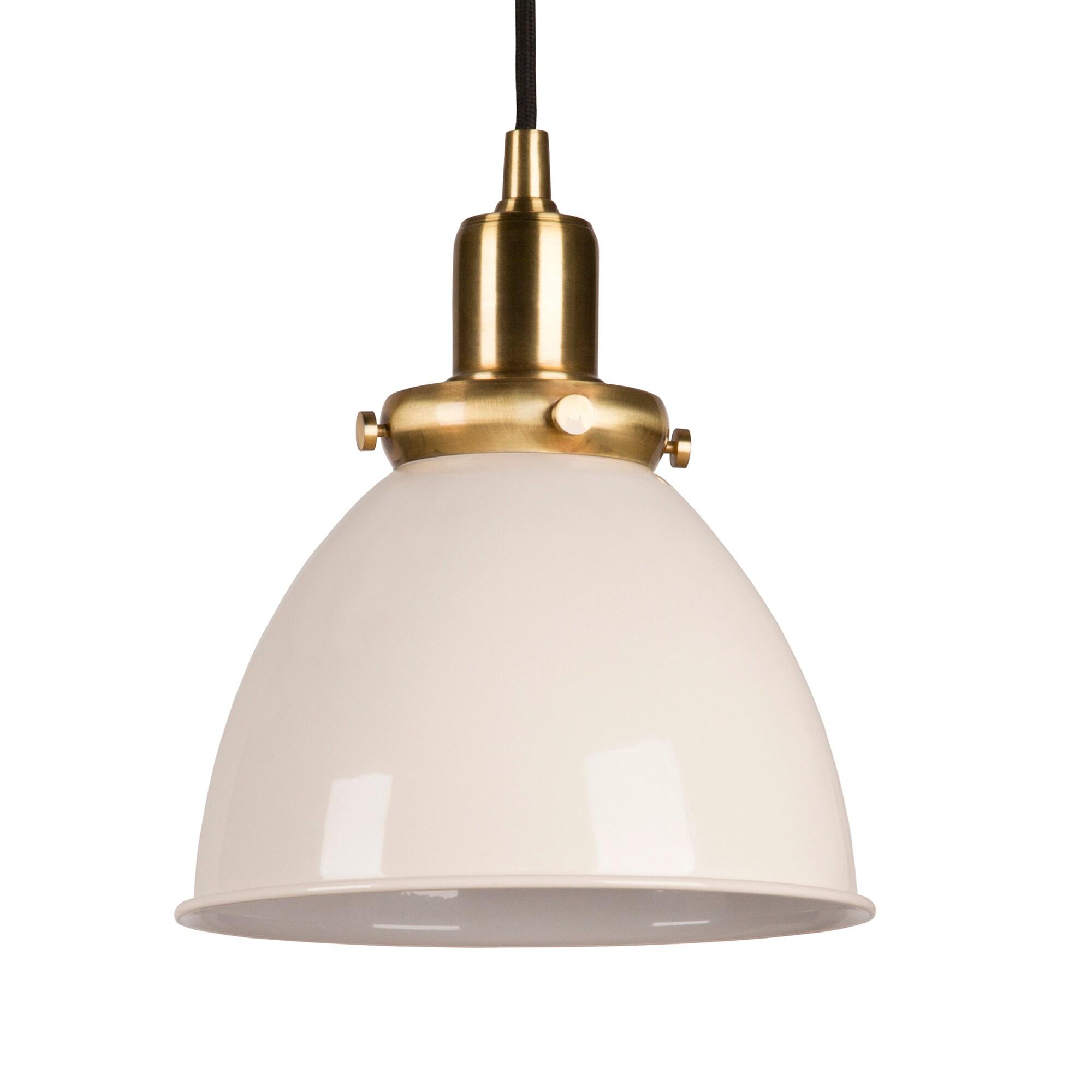 Evelyn&Zoe 8" Pearled White/Brass Metal Pendant